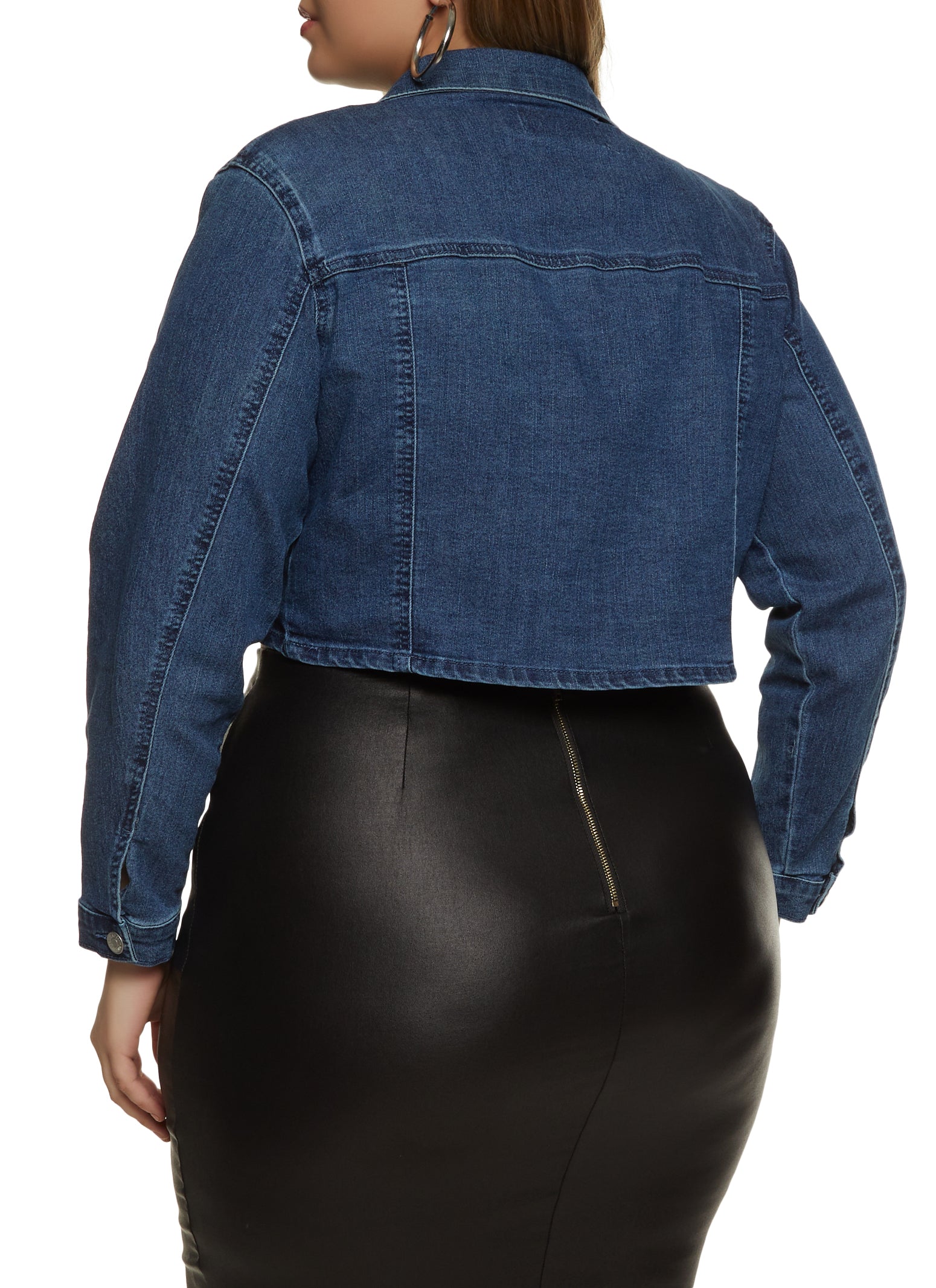 Plus Size Cropped One Button Denim Jacket