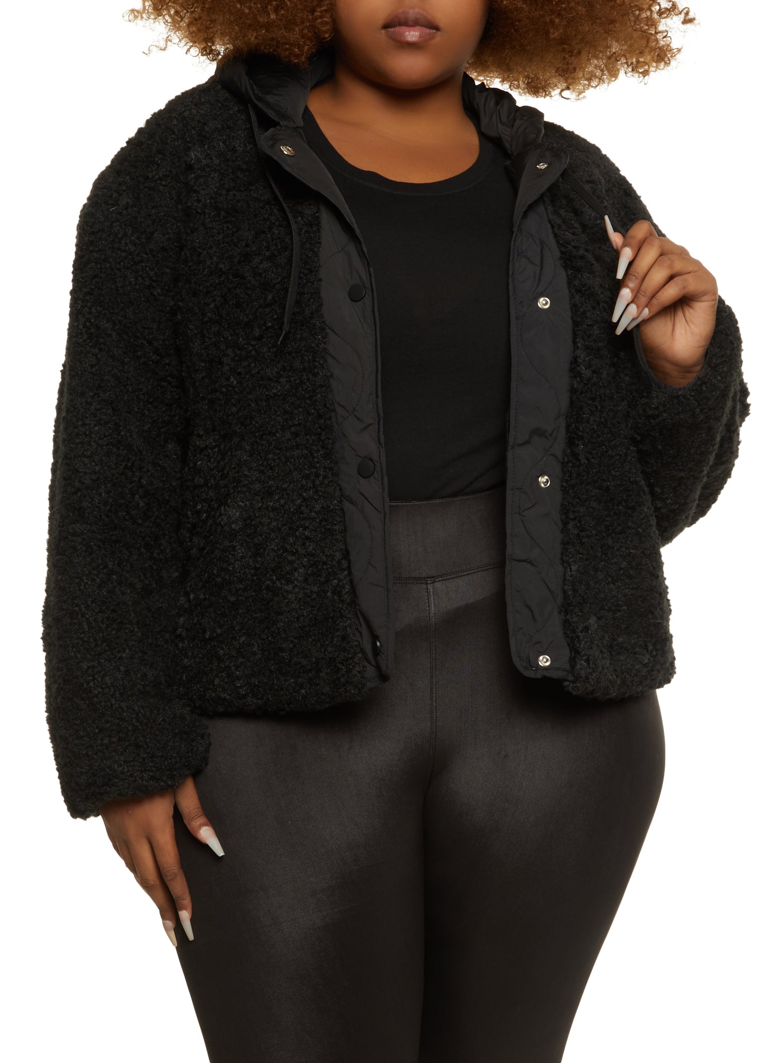 Plus size sherpa jacket with hood Clearance