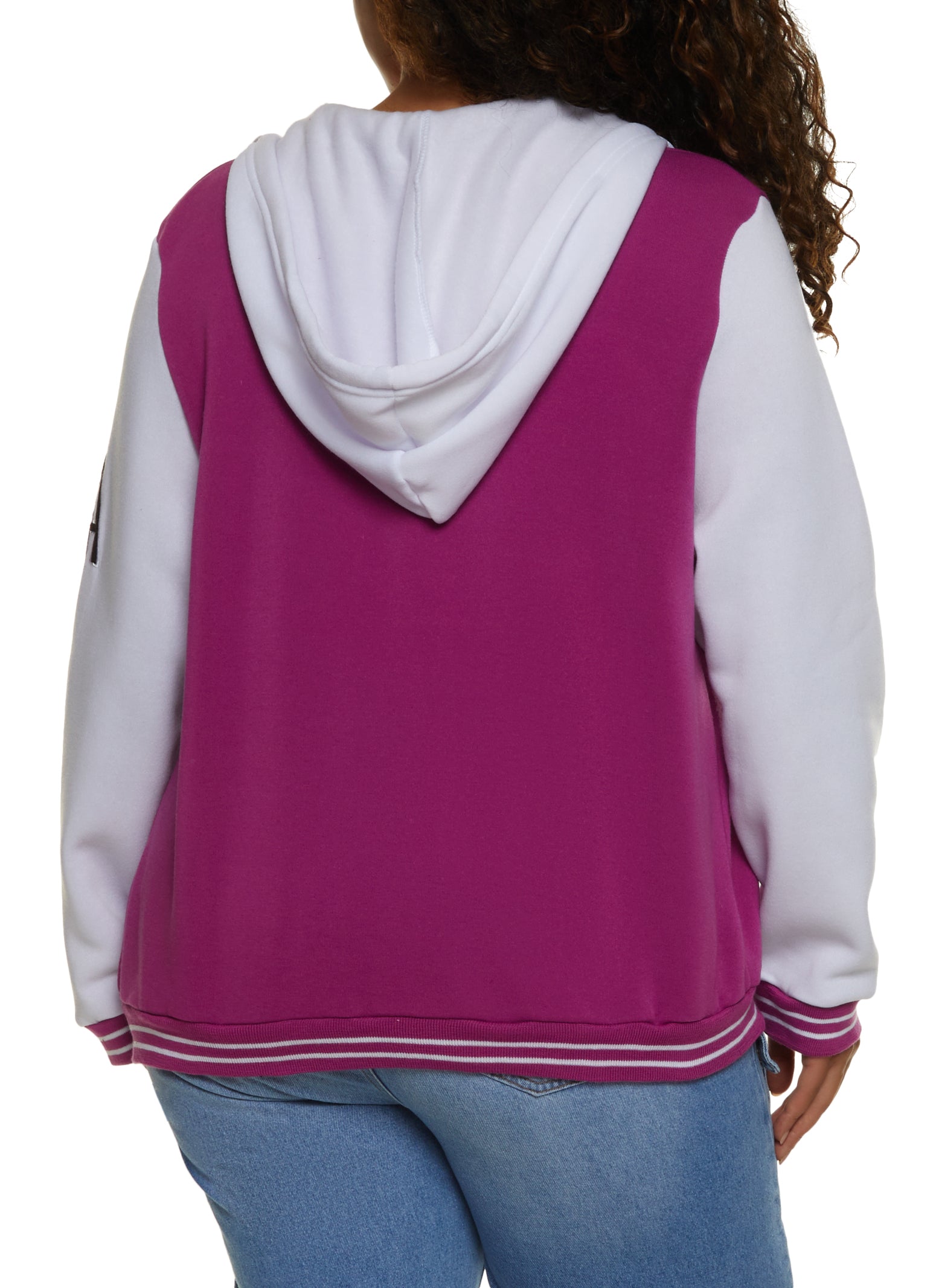 Plus Size 23 Patch Graphic Hooded Baseball Jacket