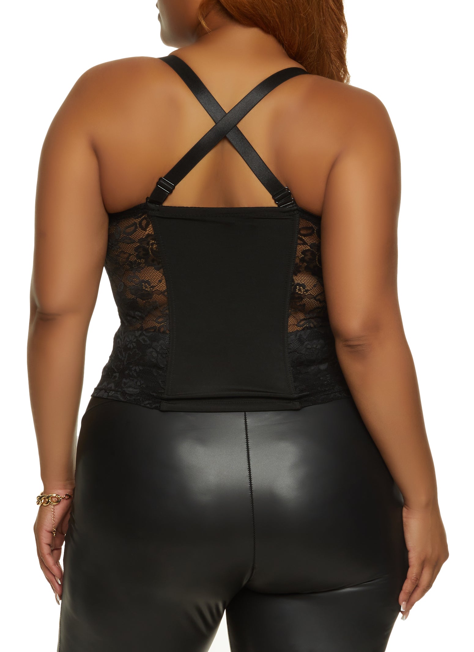 Plus Size Zip Front Lace Detail Bustier Top