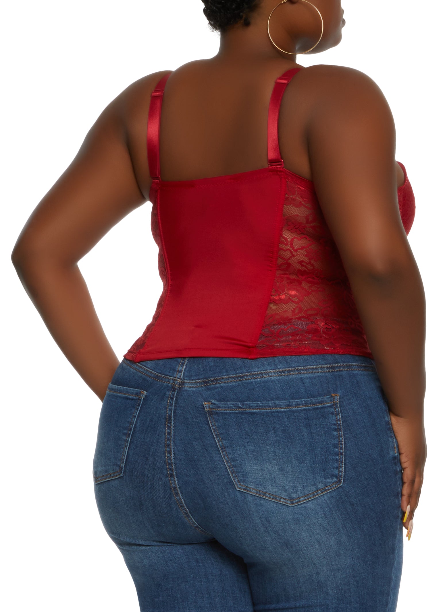 Plus Size Zip Front Lace Detail Bustier Top