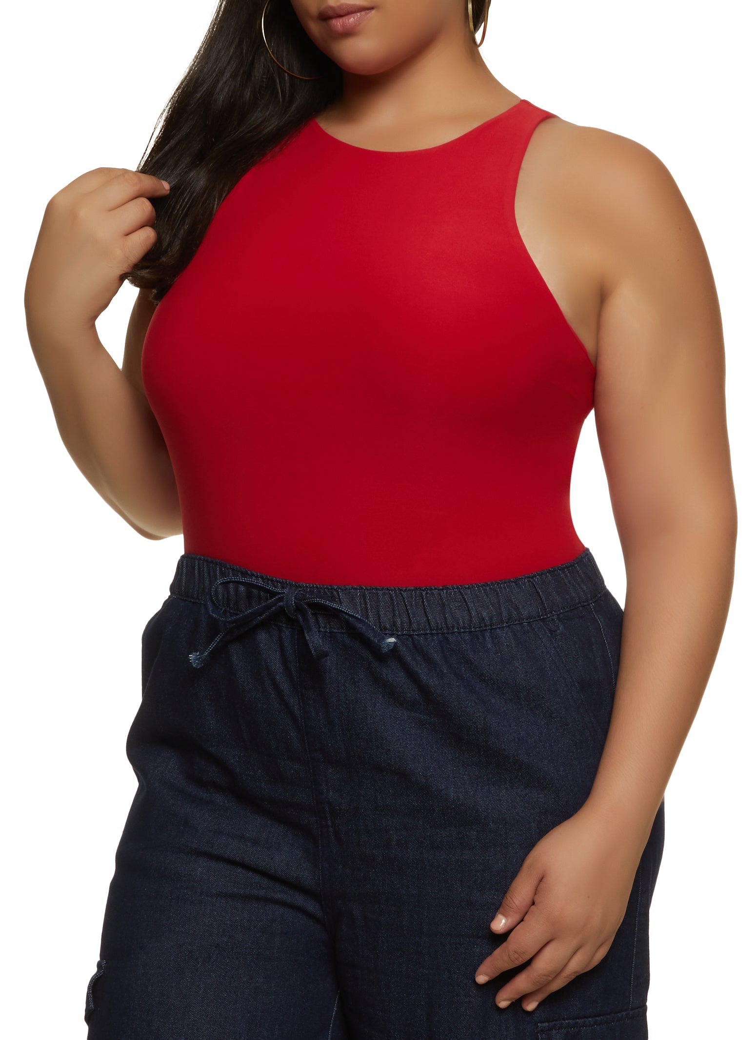 Plus Size Crew Neck Racerback Bodysuit
