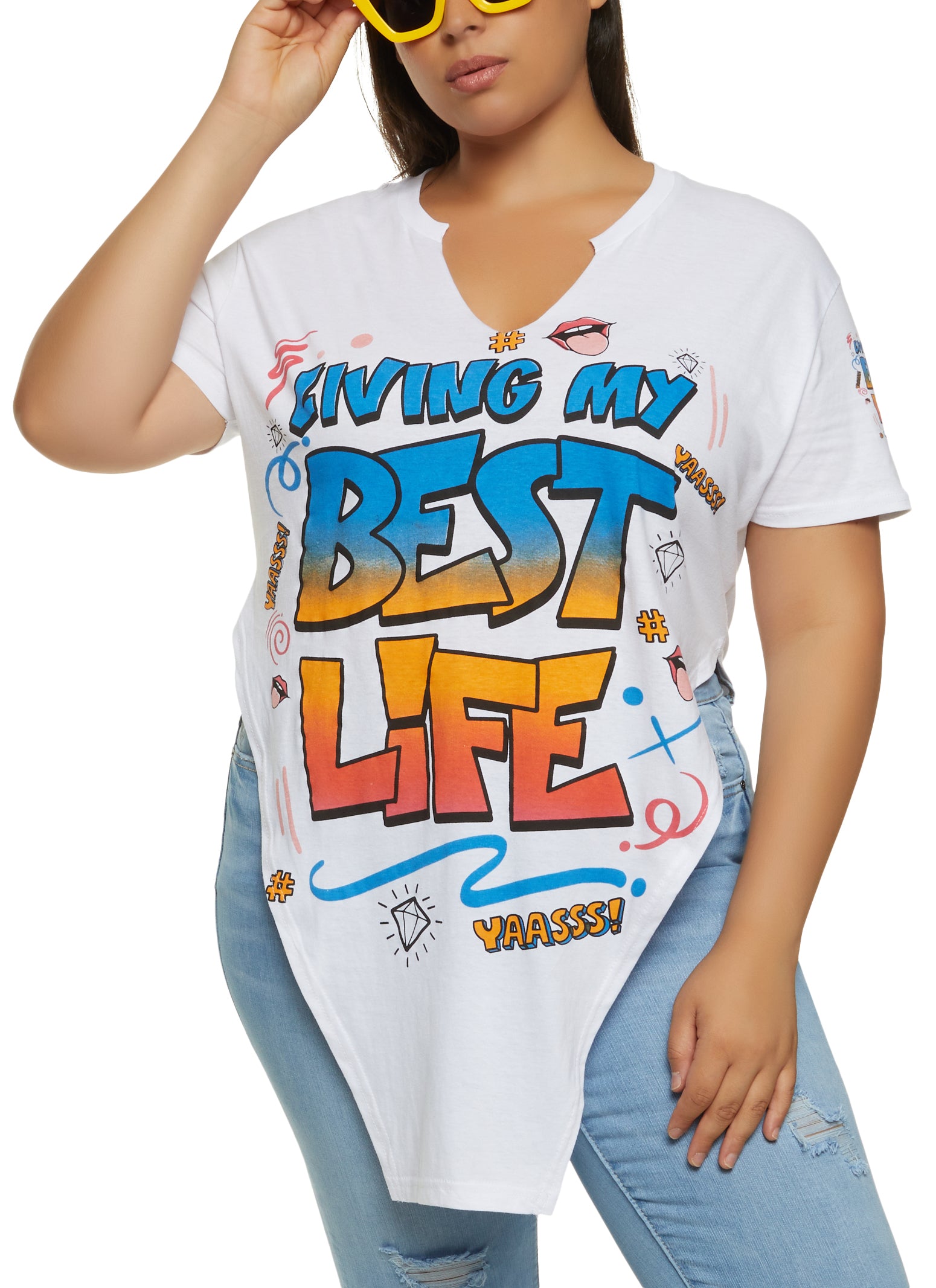 Plus Size Living My Best Life Hanky Hem Graphic Tee