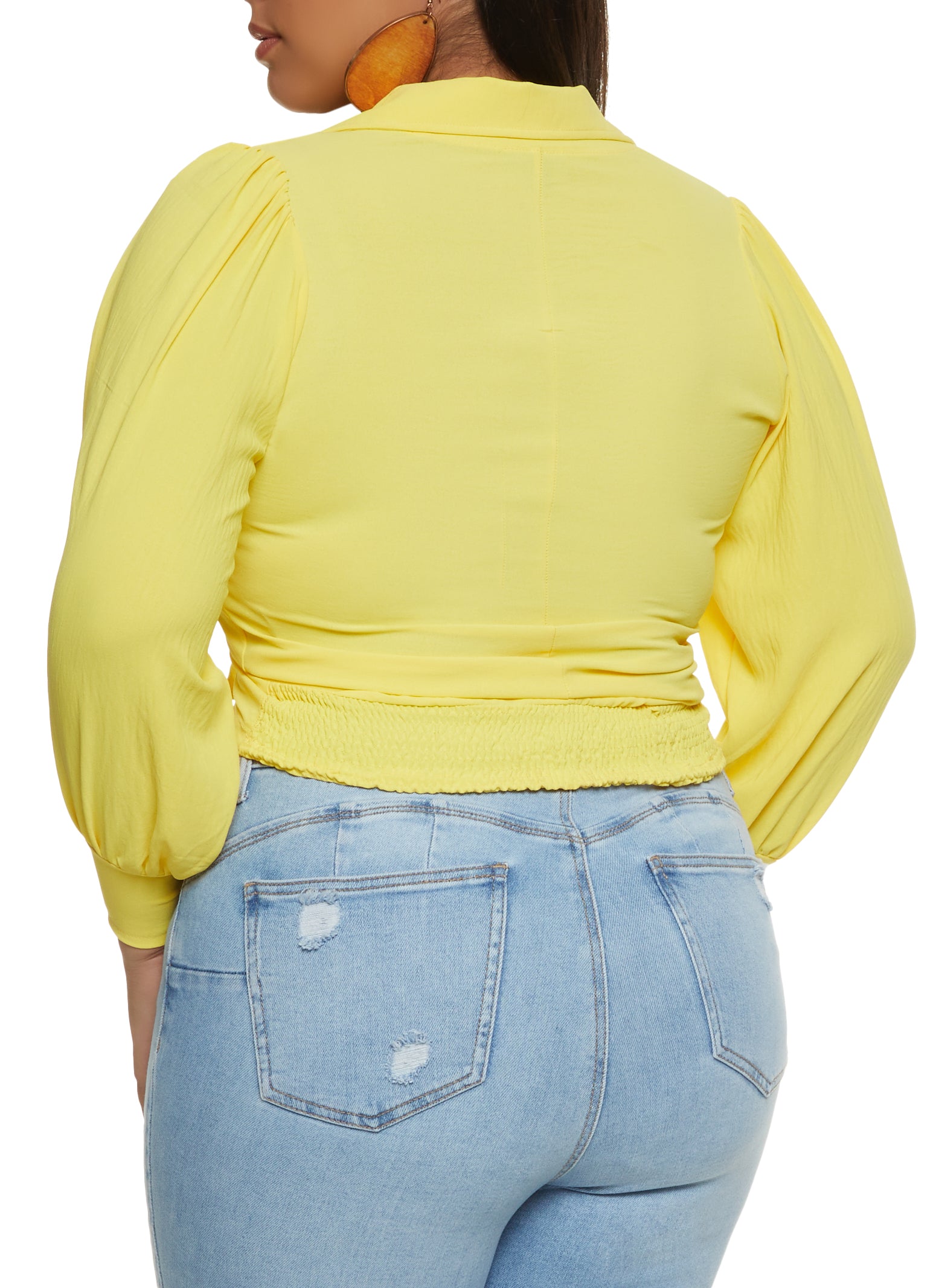 Plus Size Johnny Collar Tie Front Top