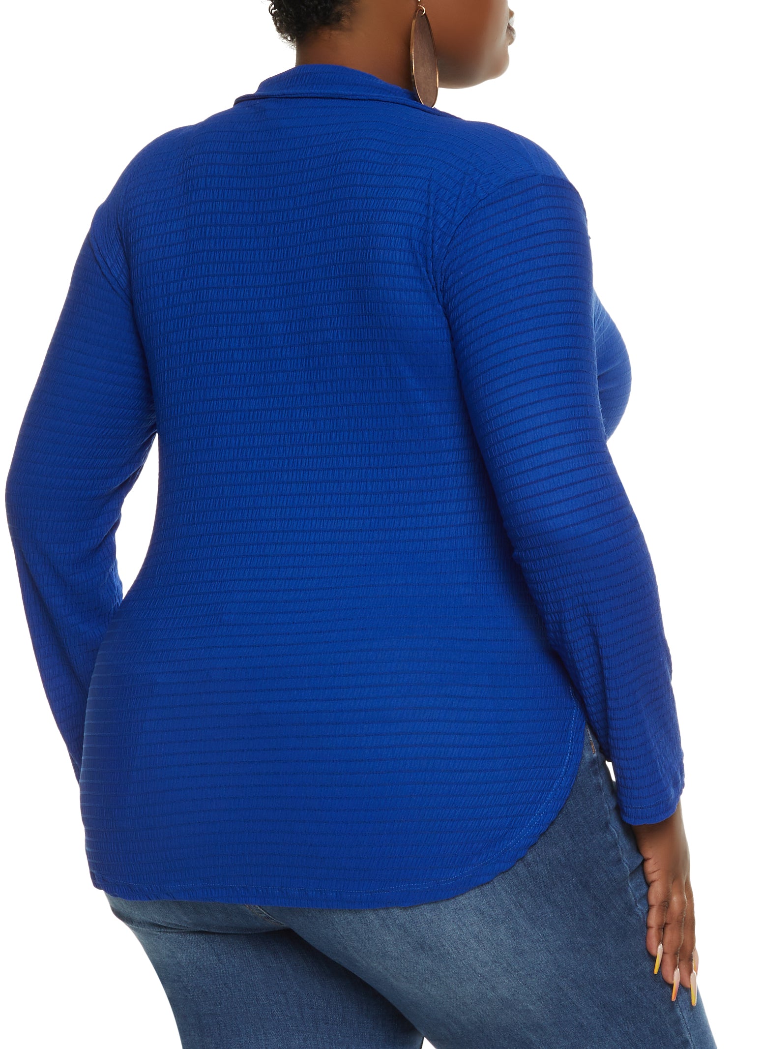 Plus Size Smocked Button Front Long Sleeve Shirt