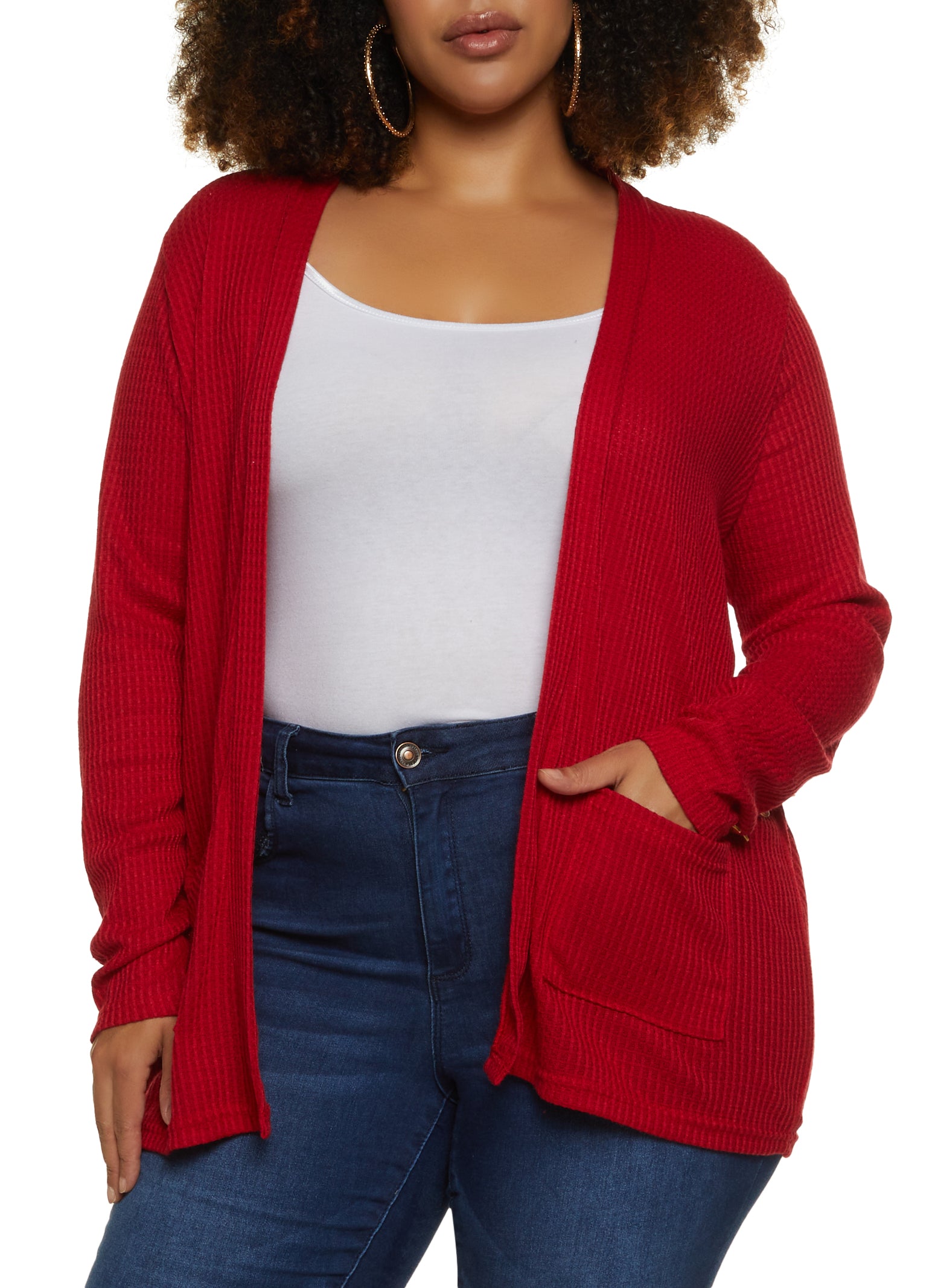 Plus Size Waffle Knit Open Front Cardigan