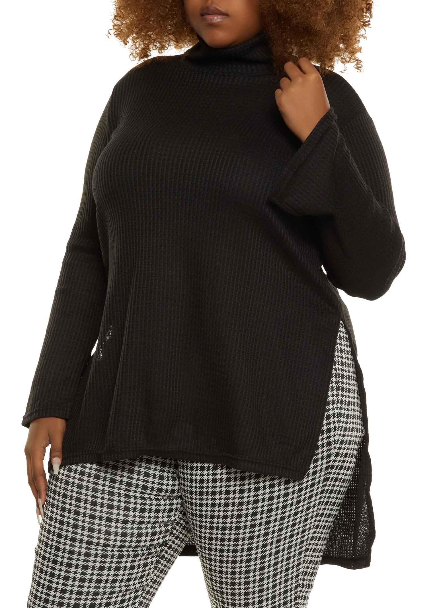 Plus Size Waffle Knit Turtleneck Sweater
