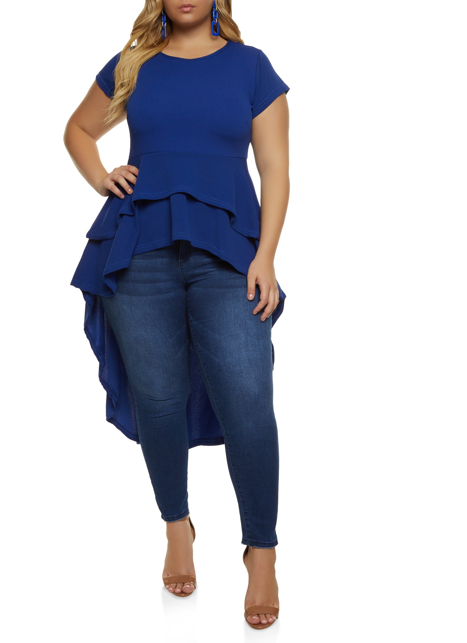 Plus Size Crew Neck Tiered High Low Top