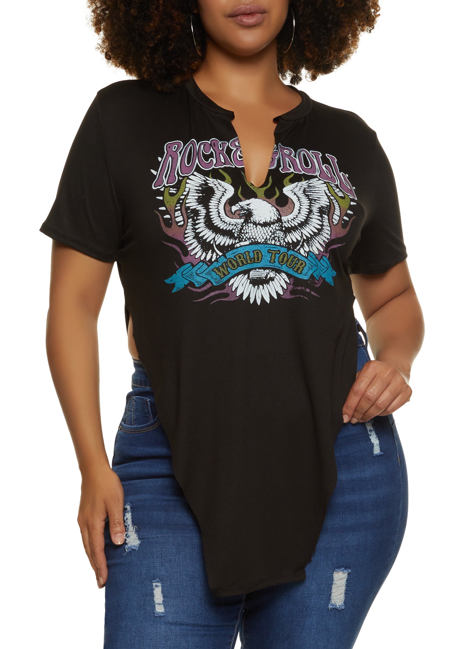 Plus Size Rock and Roll Hanky Hem Graphic Tee