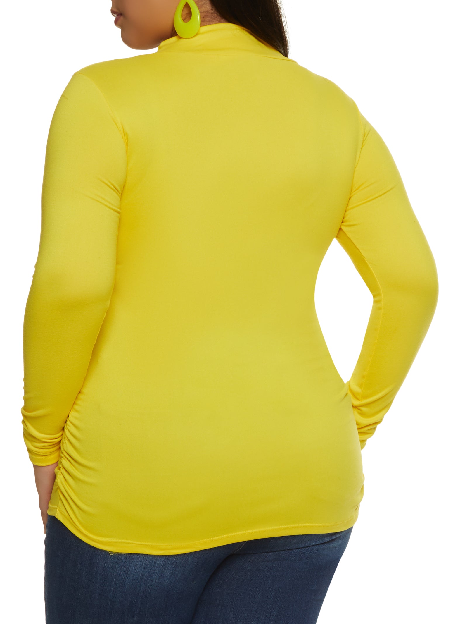Plus Size Basic Mock Neck Ruched Side Top