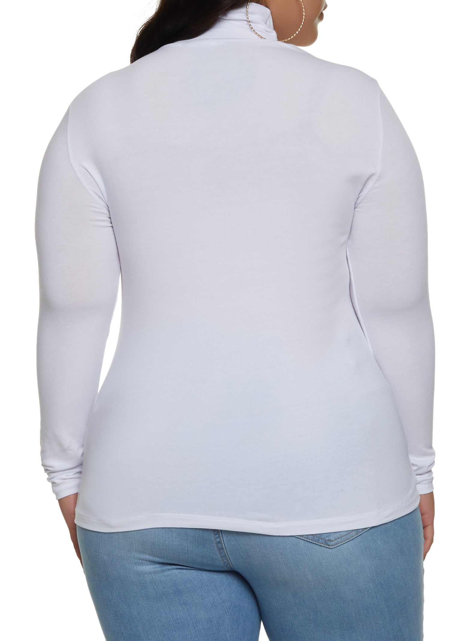 Plus Size Long Sleeve Turtleneck Top - White