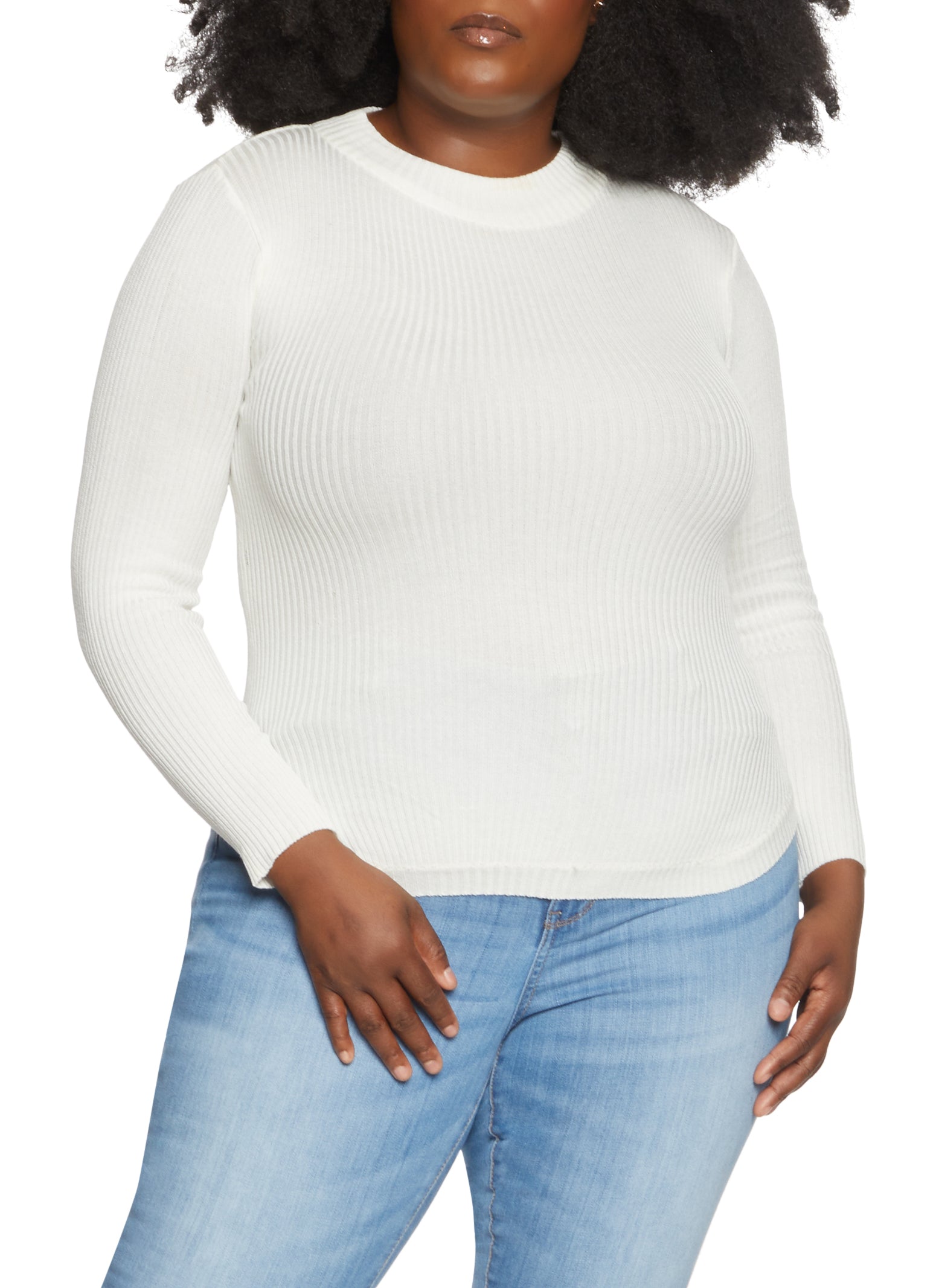 Plus Size Rib Knit Mock Neck Sweater