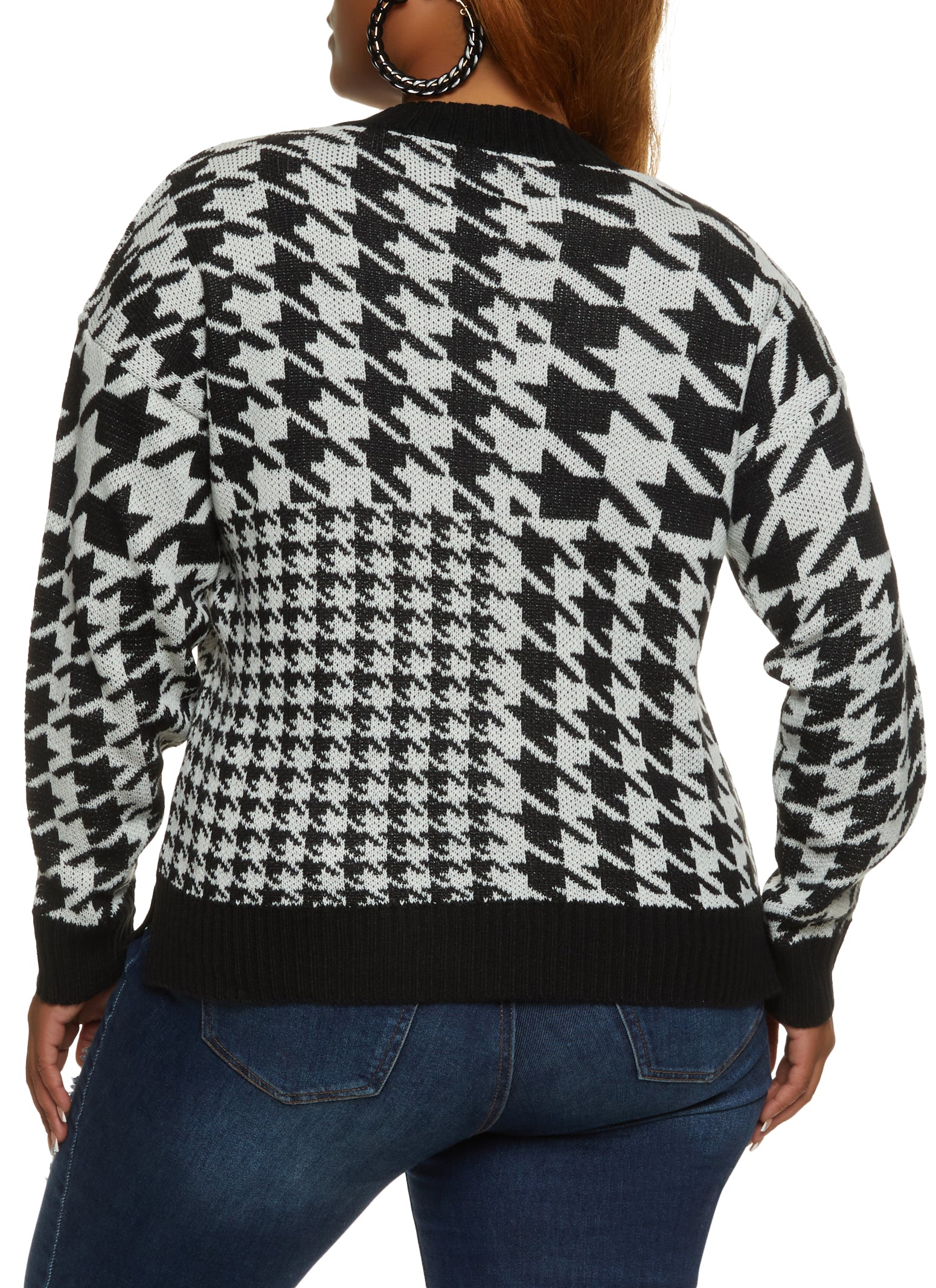 Plus Size Houndstooth Pullover Sweater