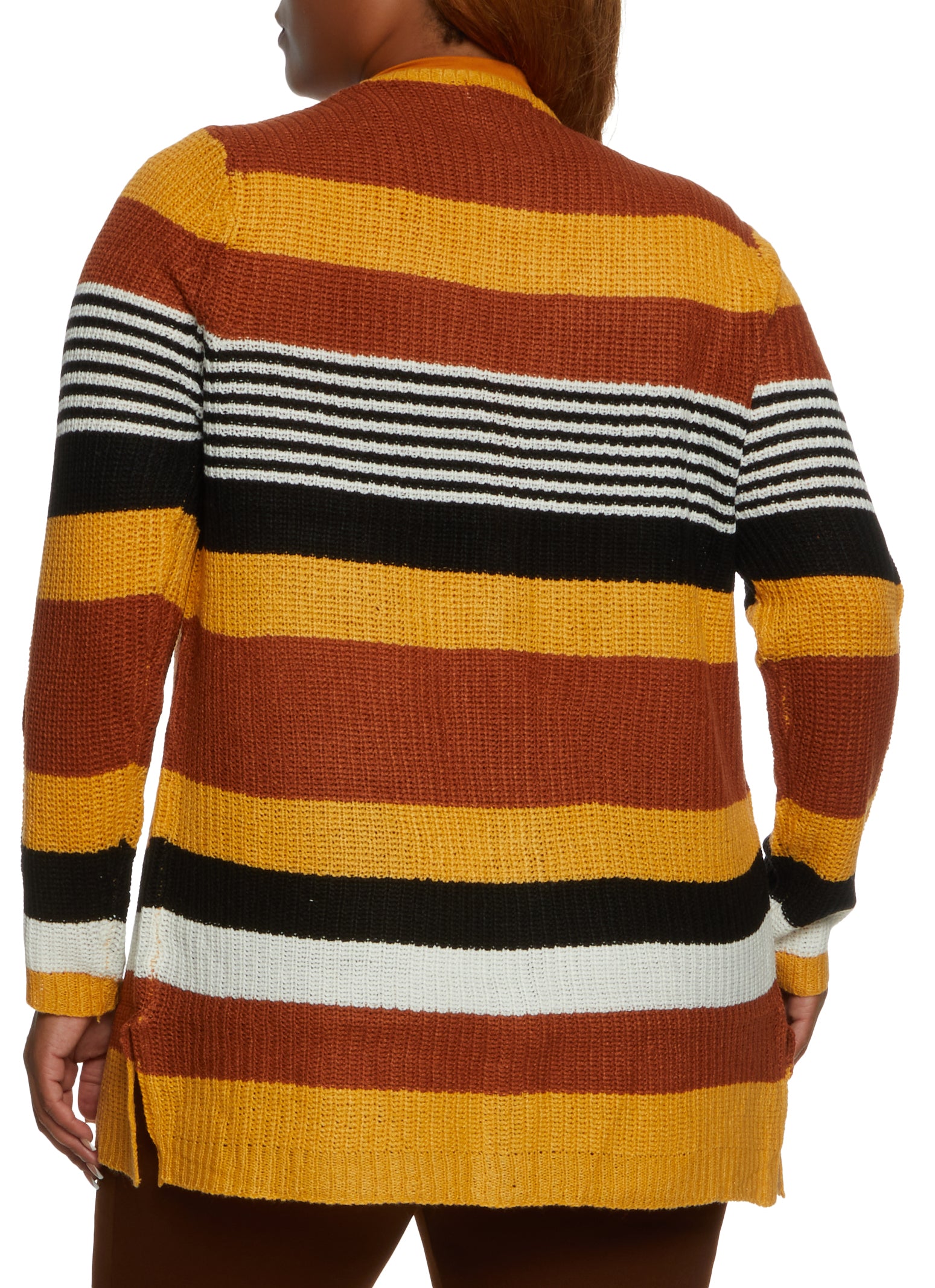 Plus Size Stripe Patterned Knit Cardigan