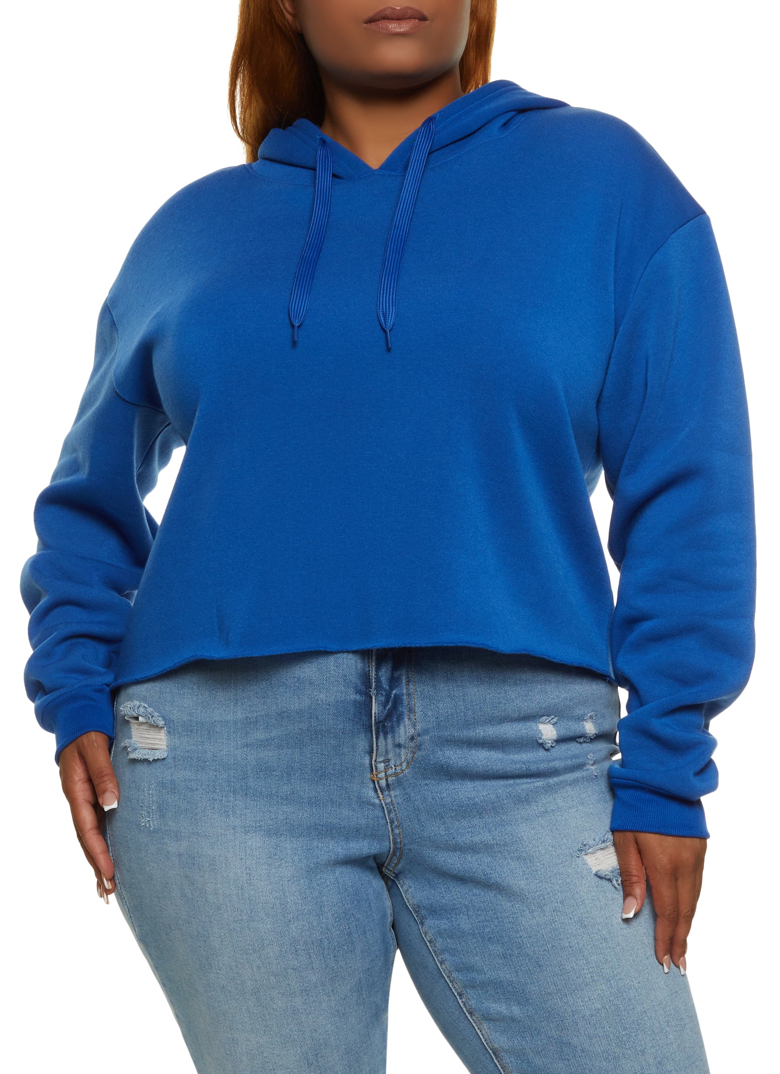 Plus Size Raw Hem Pullover Cropped Hoodie