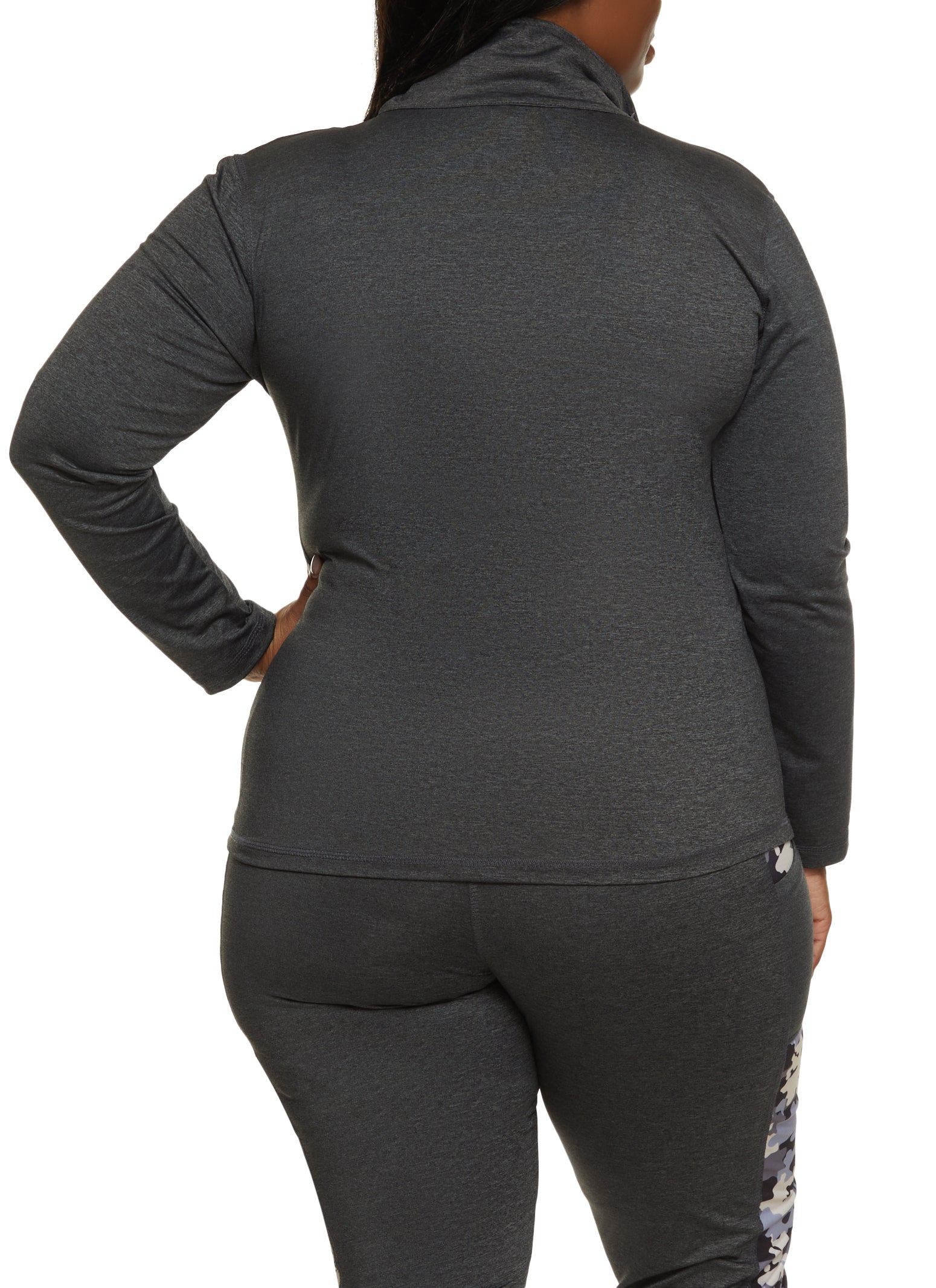 Plus Size Camo Detail Zip Front Track Jacket