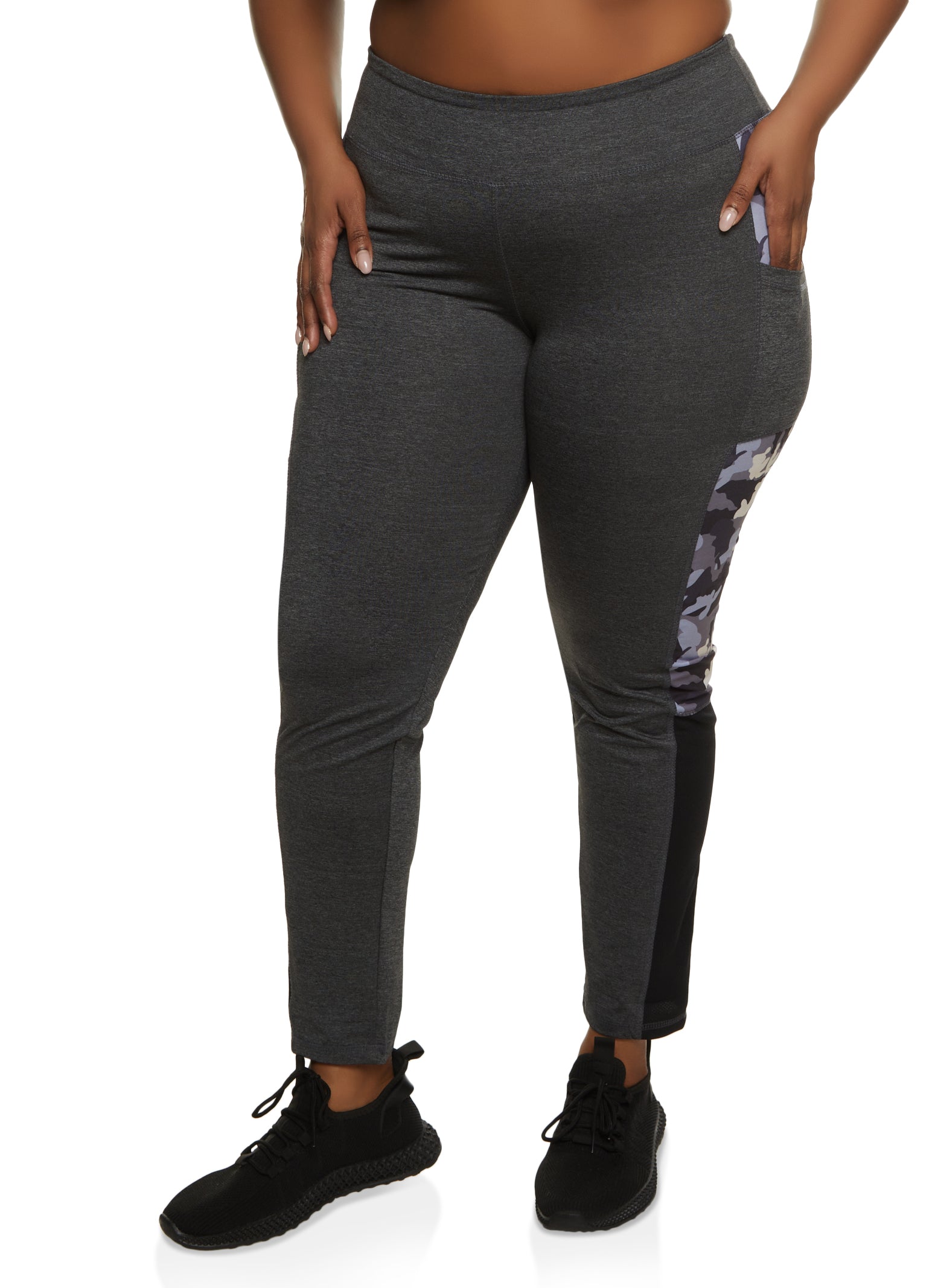 Plus Size Camo Detail Side Pocket Leggings - Heather