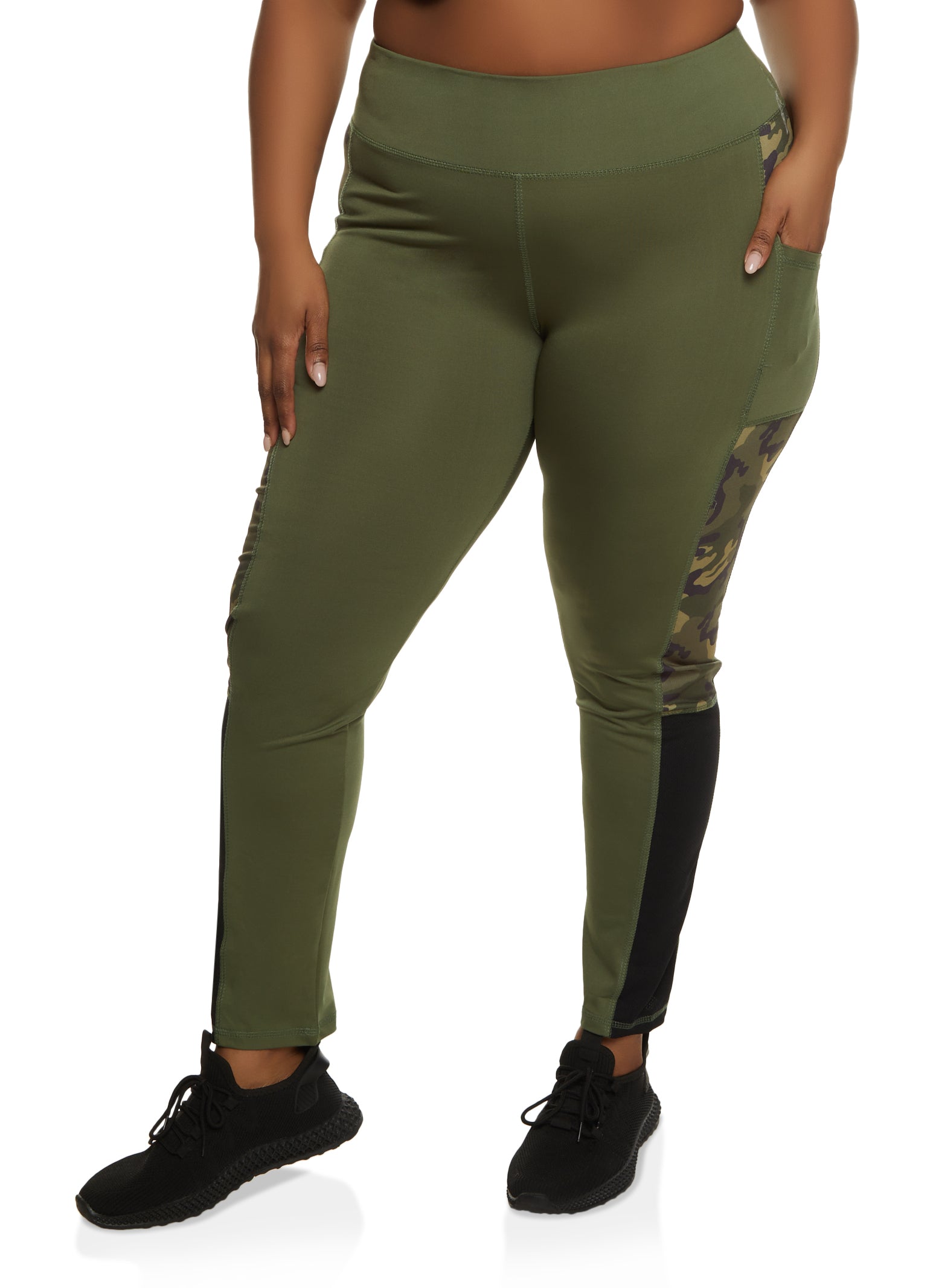 Olive-Coloured Camo Leggings with Side Pockets