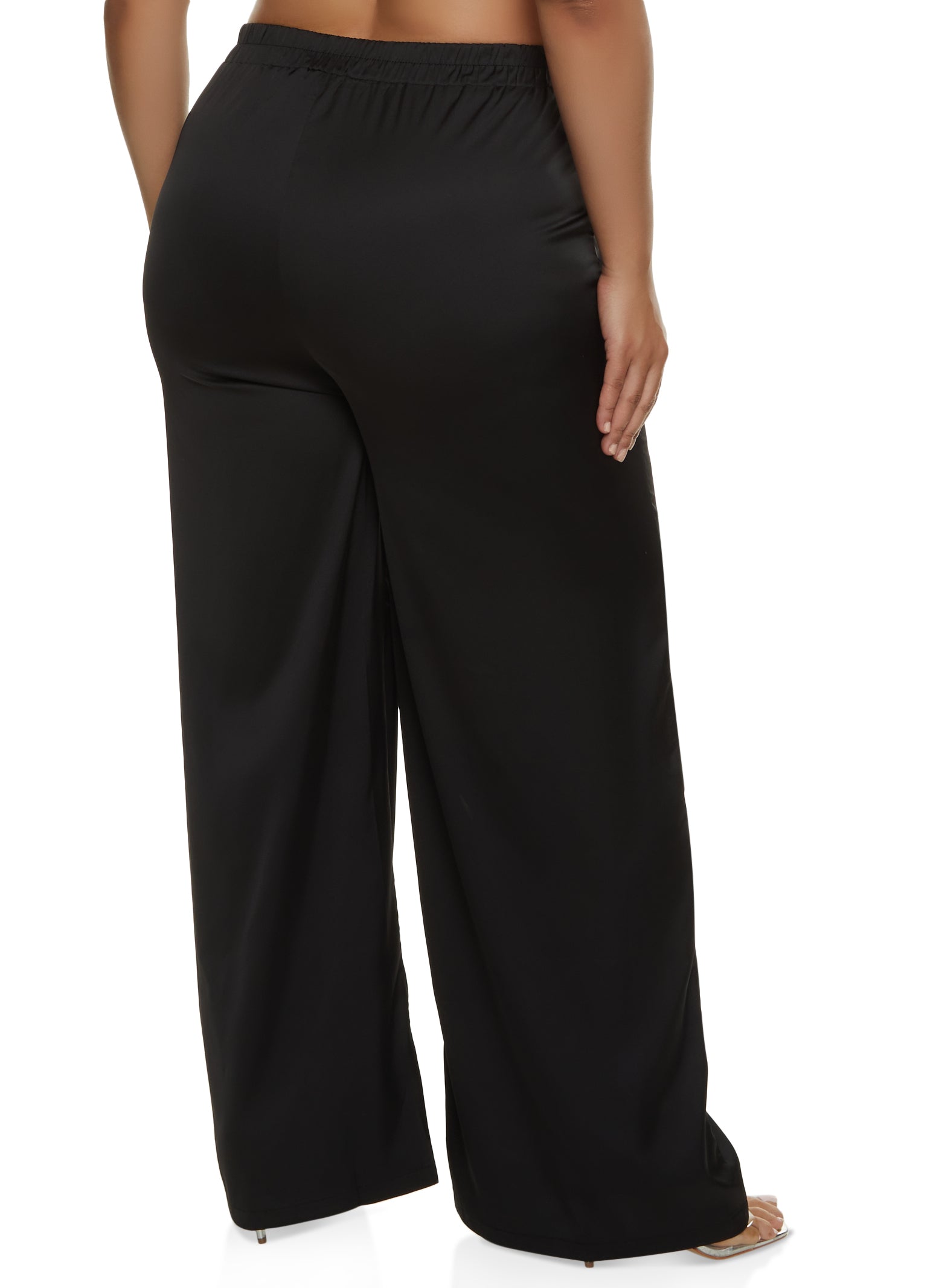 Plus Size Satin High Waist Palazzo Pants