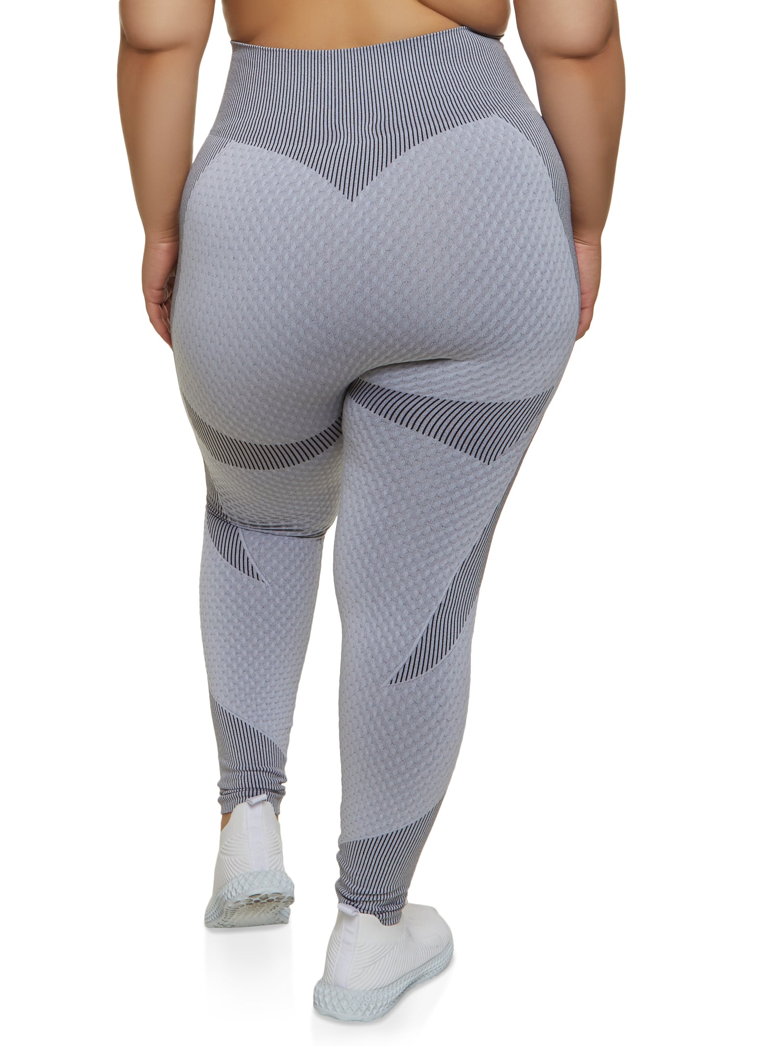Plus Size Seamless Striped Detail Waffle Knit Leggings