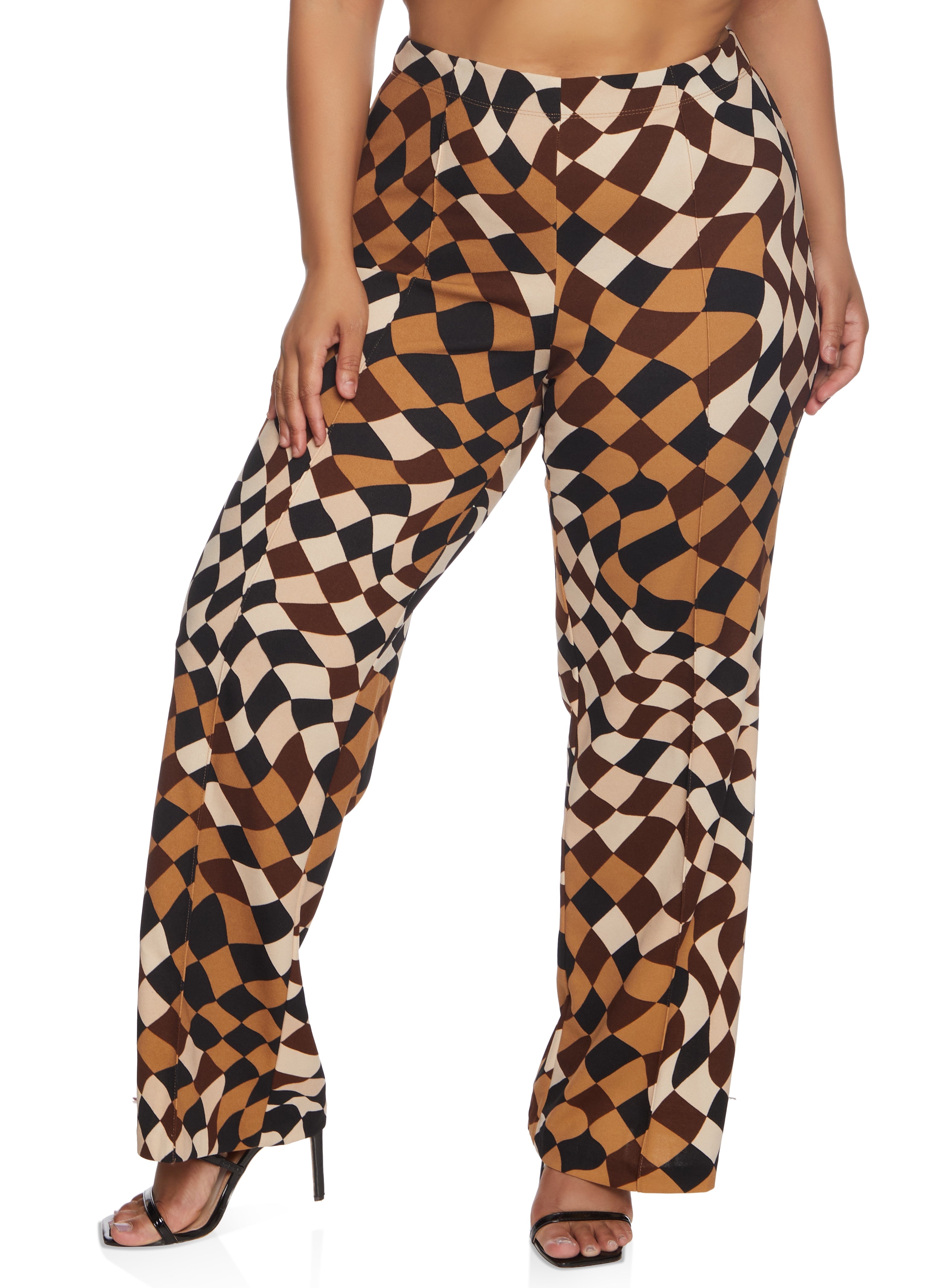 Plus Size Checkered High Waist Flare Pants