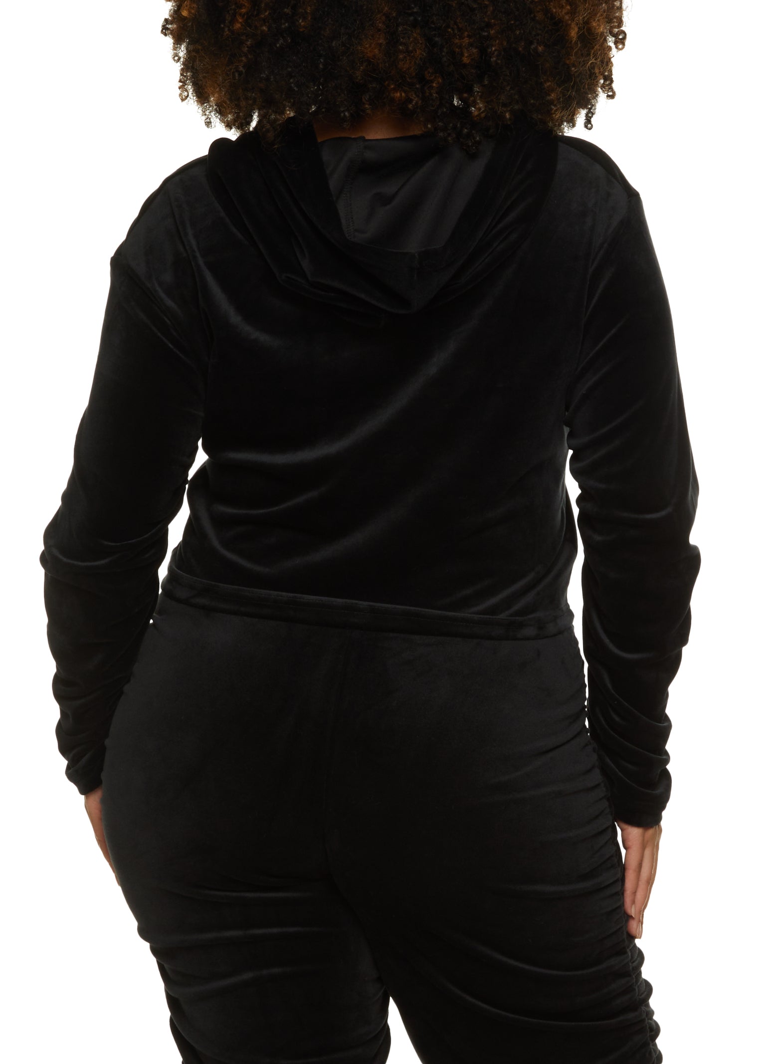 Plus Size Velour Ruched Front Hoodie