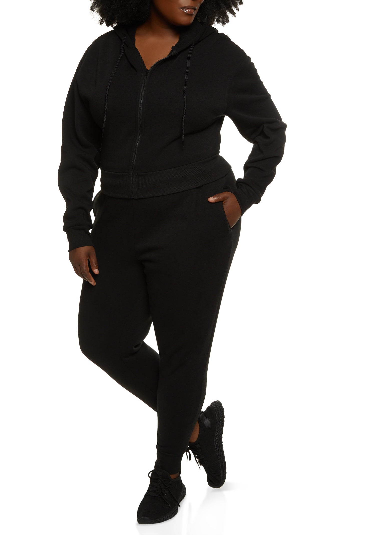 Plus size black zip hoodie Clearance