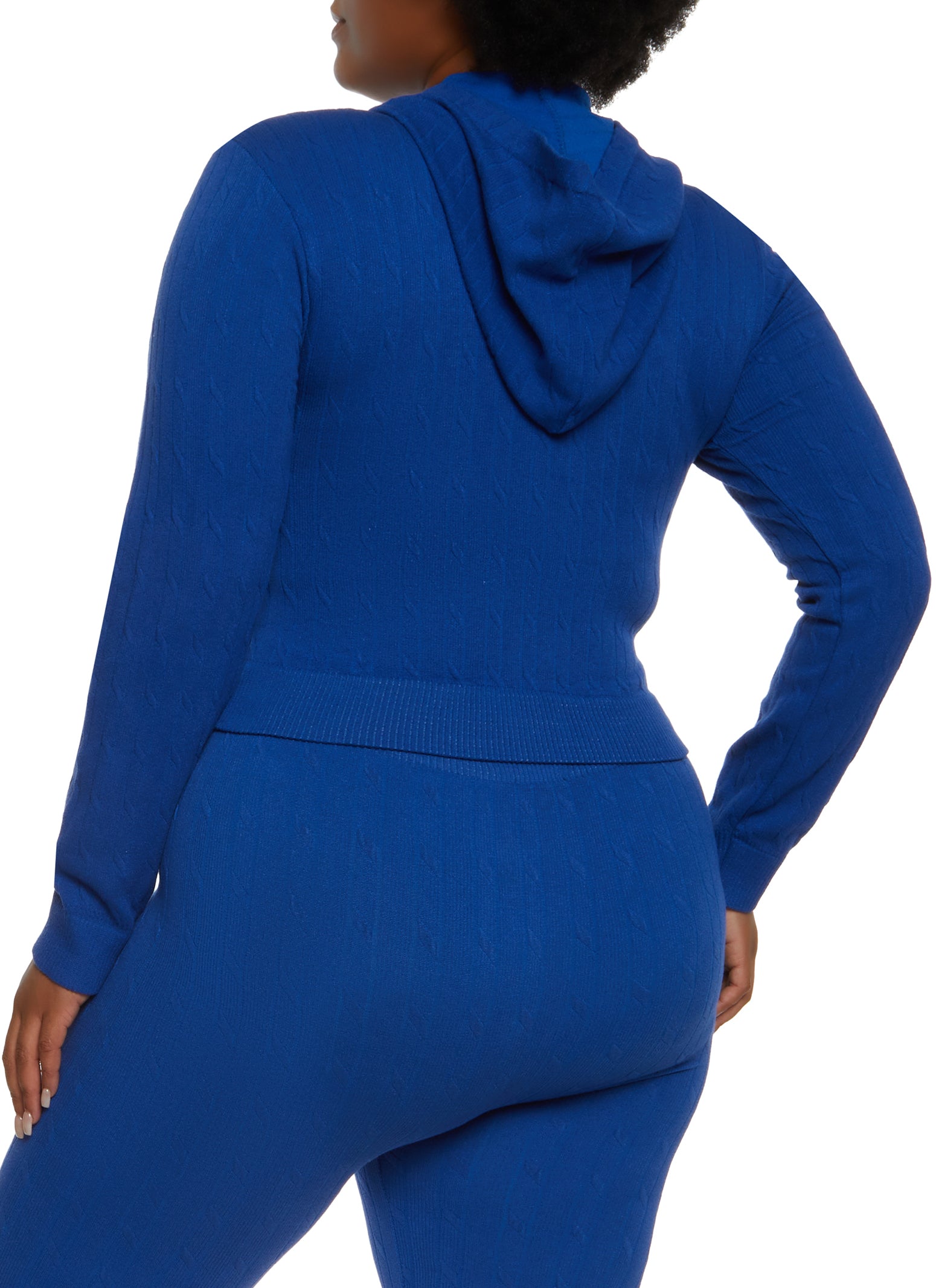 Plus Size Seamless Cable Knit Zip Front Hoodie