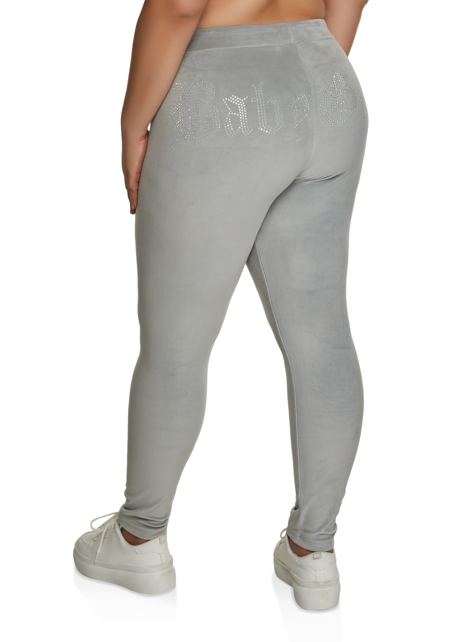 Plus Size Baby Girl Rhinestone Studded Leggings - Gray