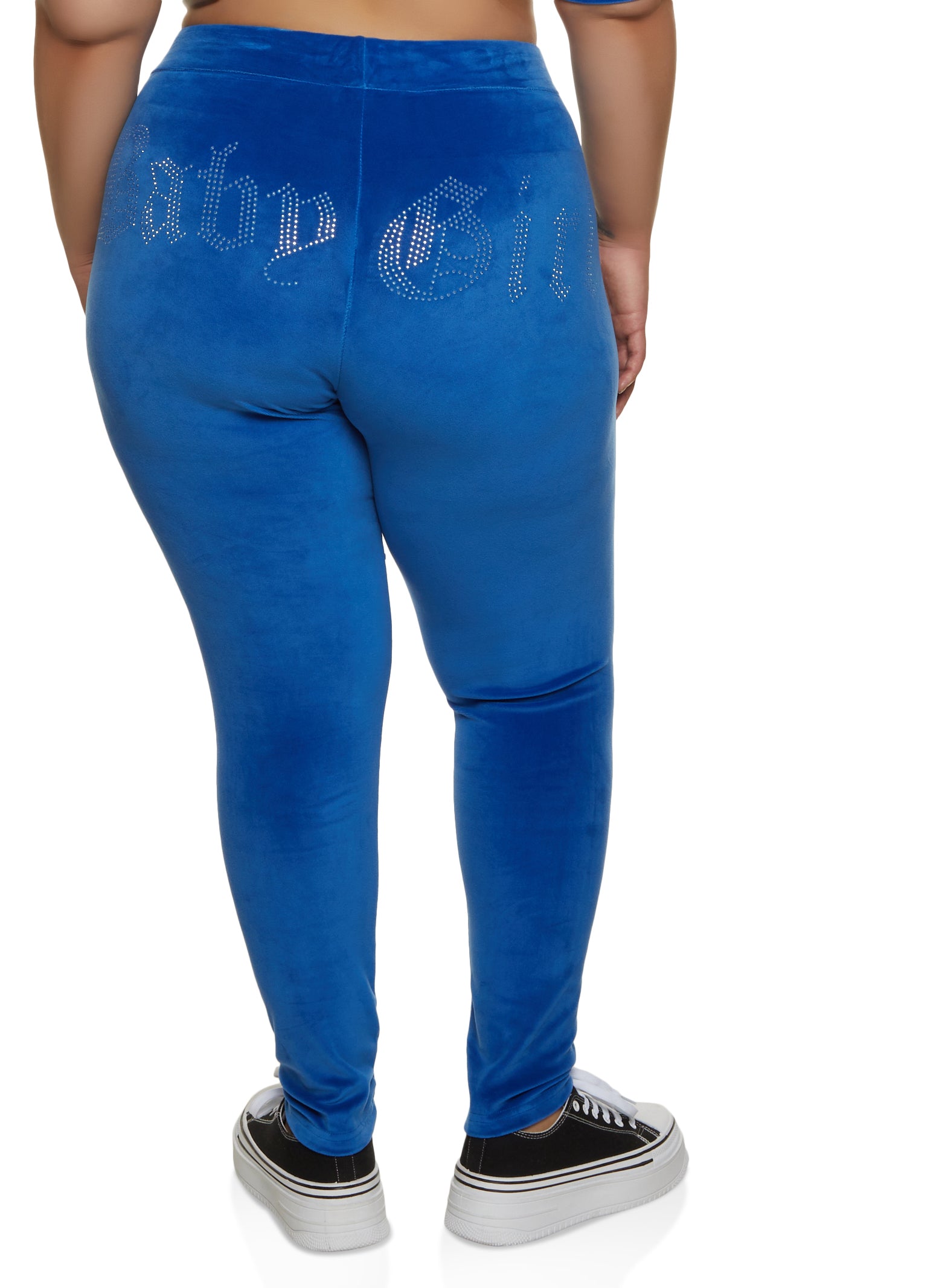 Plus Size Baby Girl Rhinestone Studded Leggings - Royal Blue