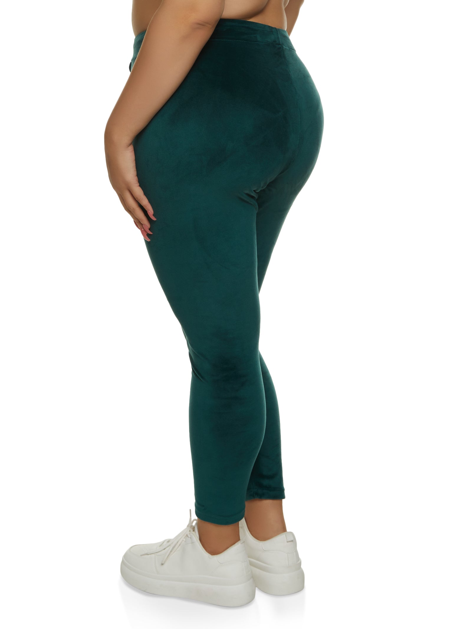 Plus Size High Waist Velour Leggings - Hunter