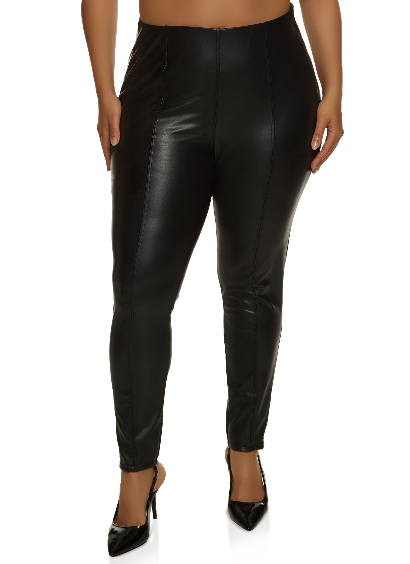 Plus Size Faux Leather Pintuck Pull On Pants