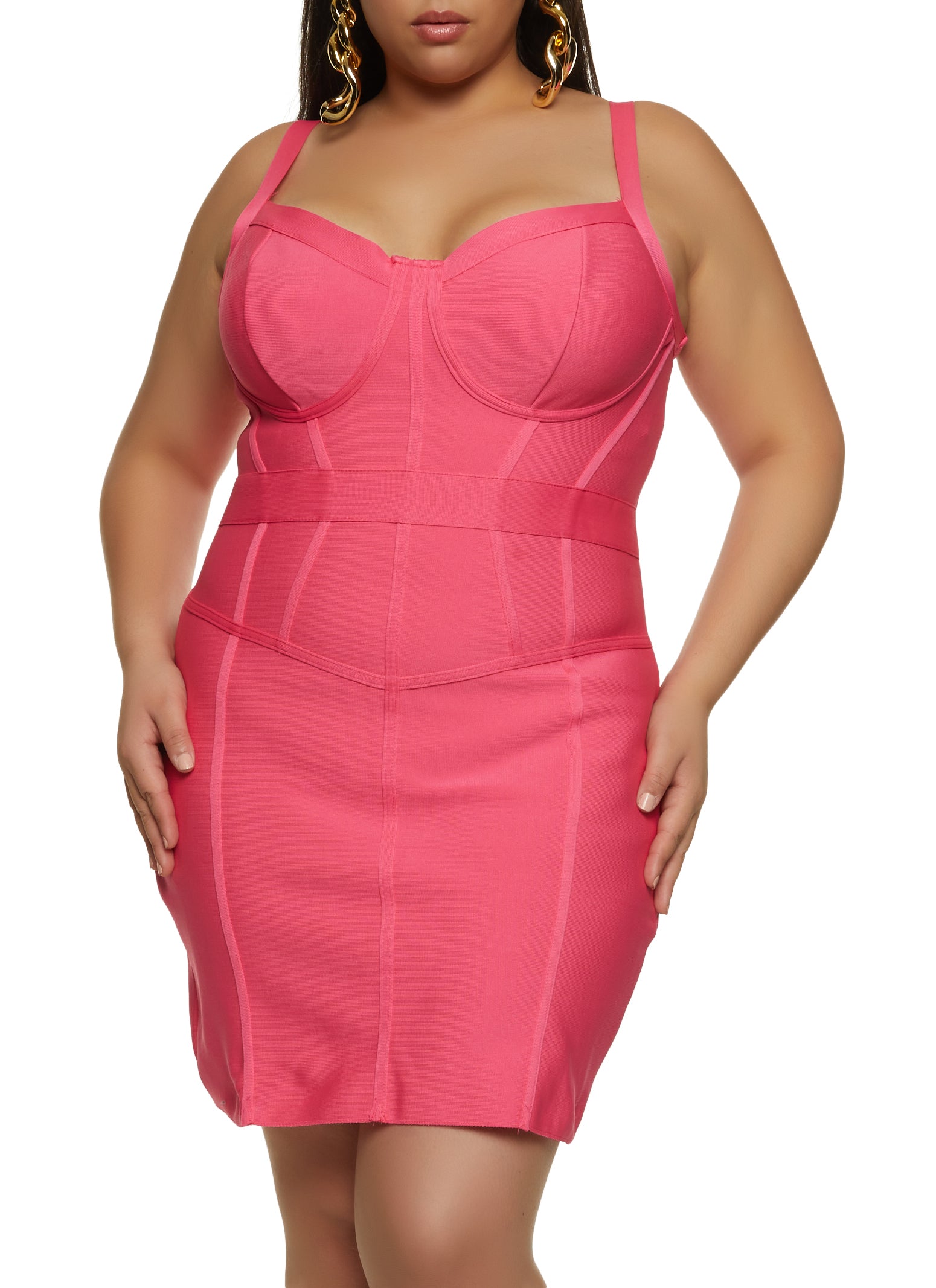 Plus Size Corset Detail Bandage Dress - Pink