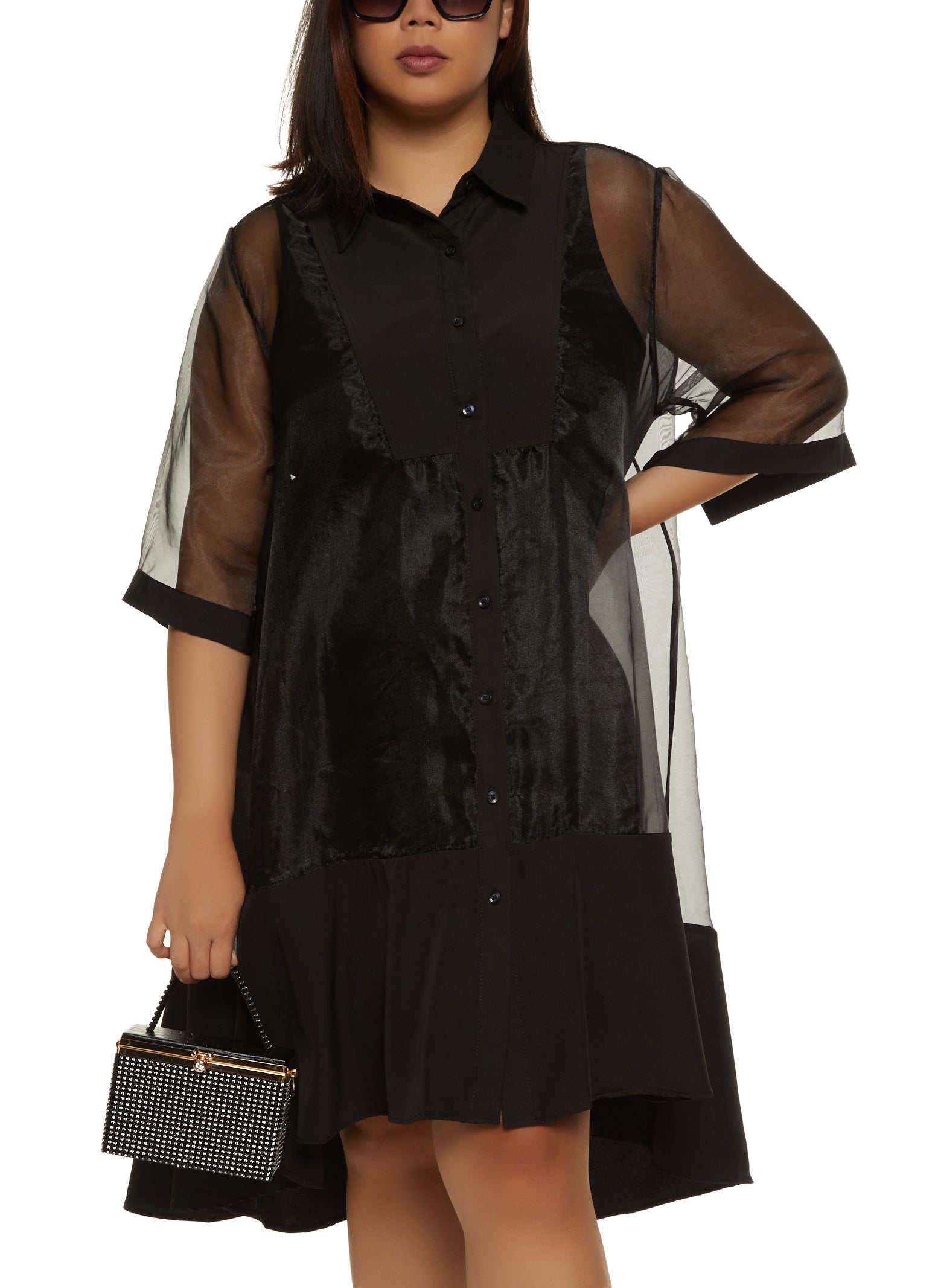 Deal black printed organza dress - G3-WD0485 | G3fashion.com