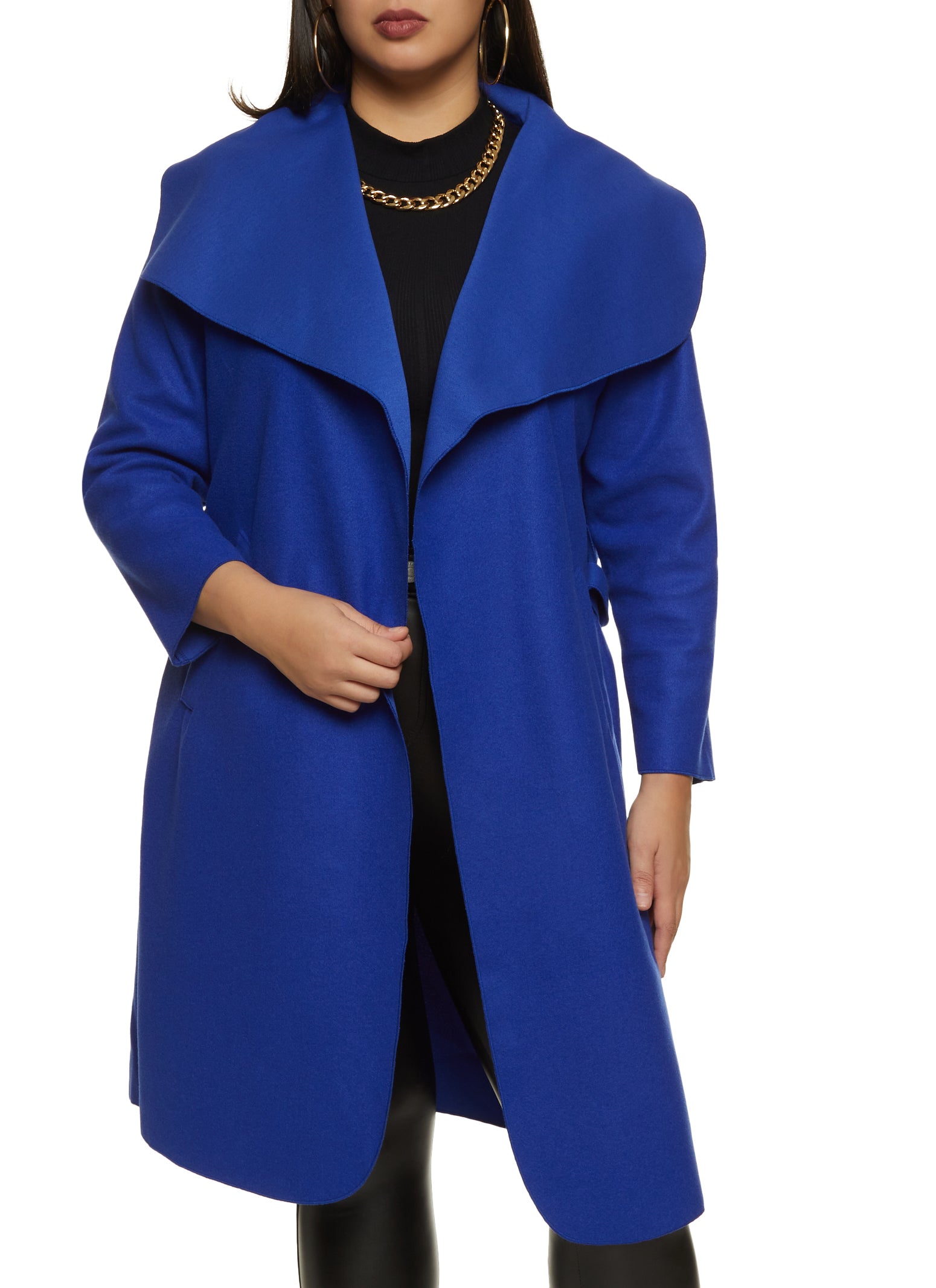 Plus Size Solid Belted Wrap Coat