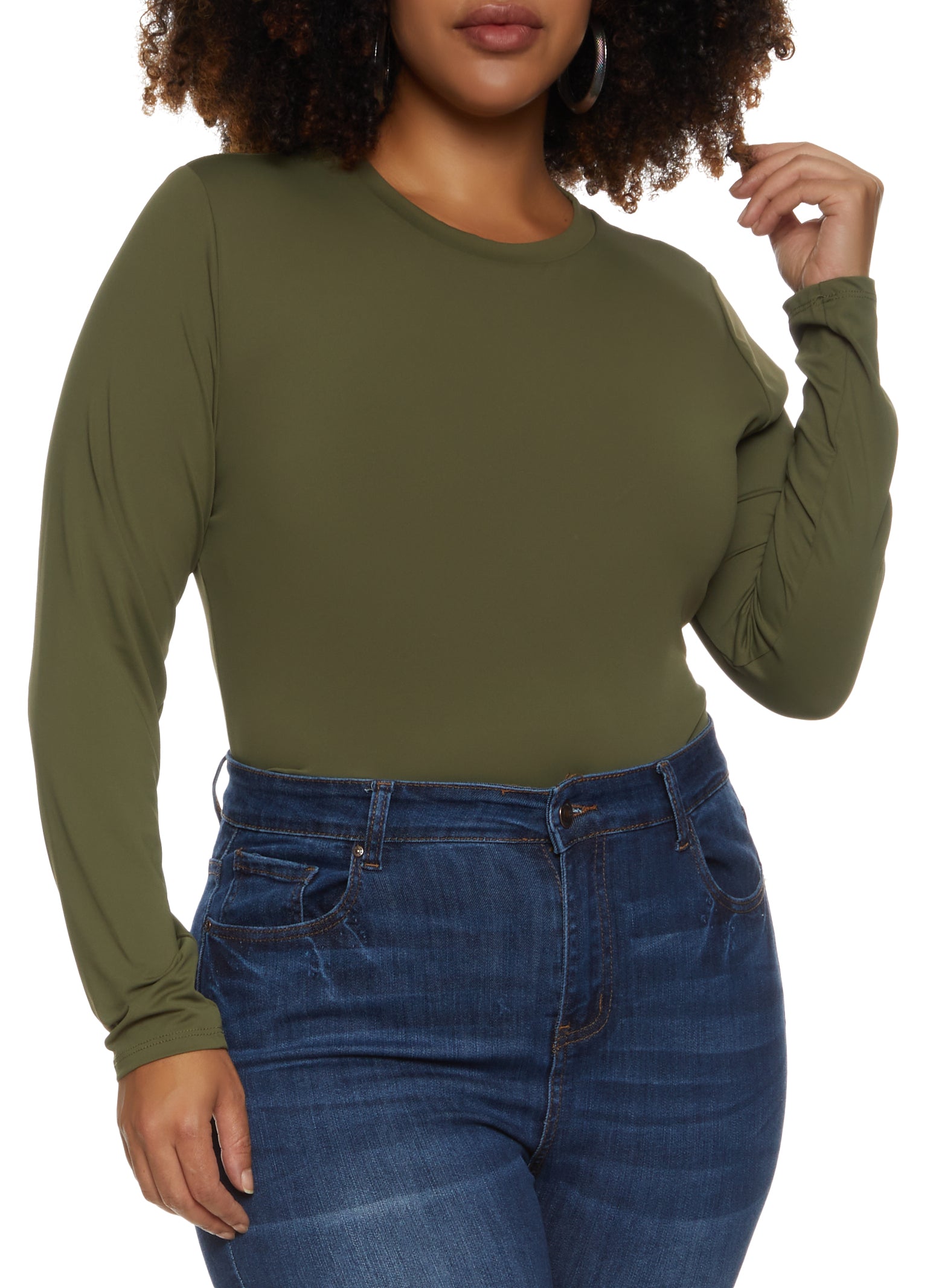 Plus Size Solid Long Sleeve Bodysuit