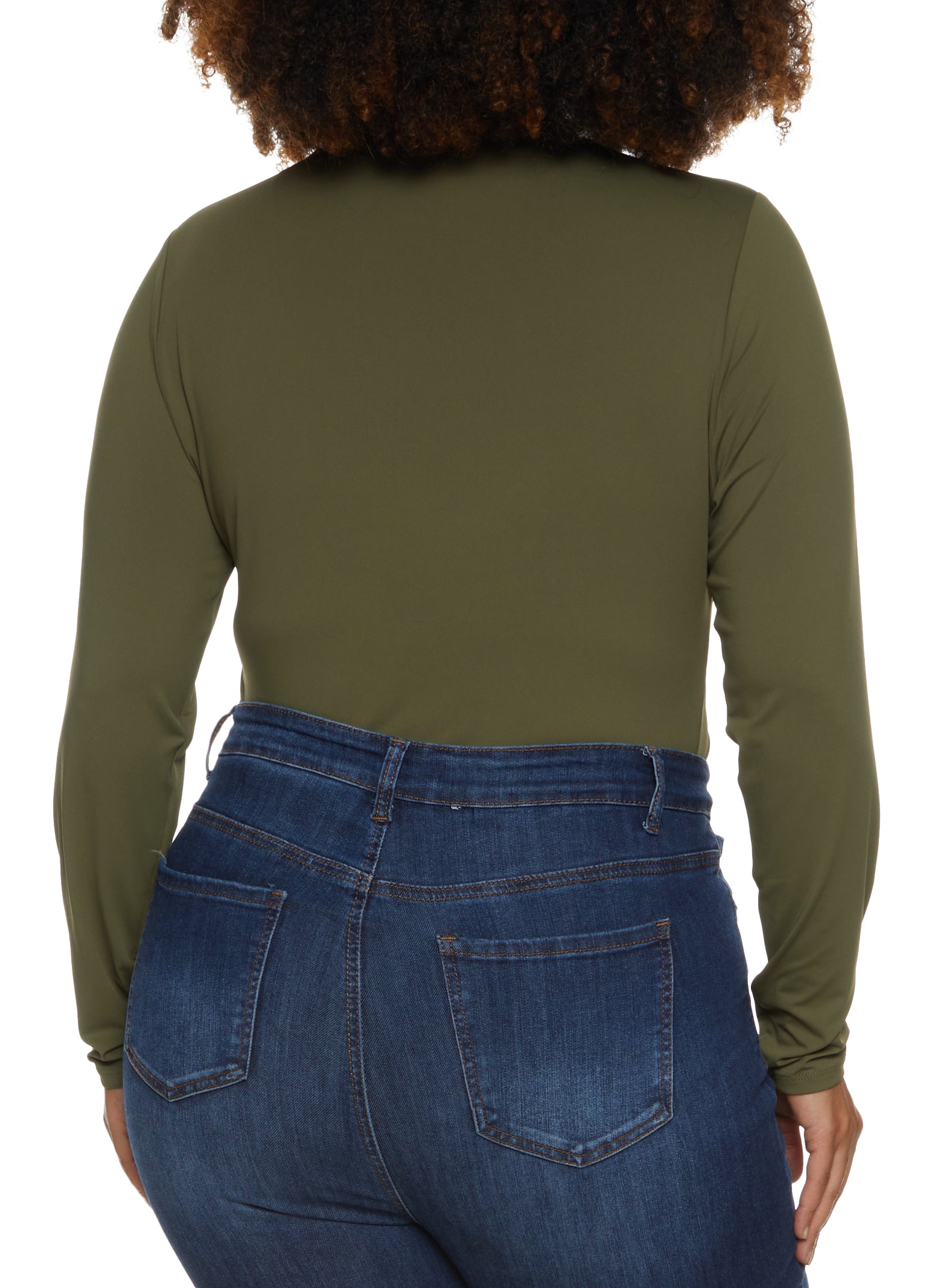 Plus Size Solid Long Sleeve Bodysuit