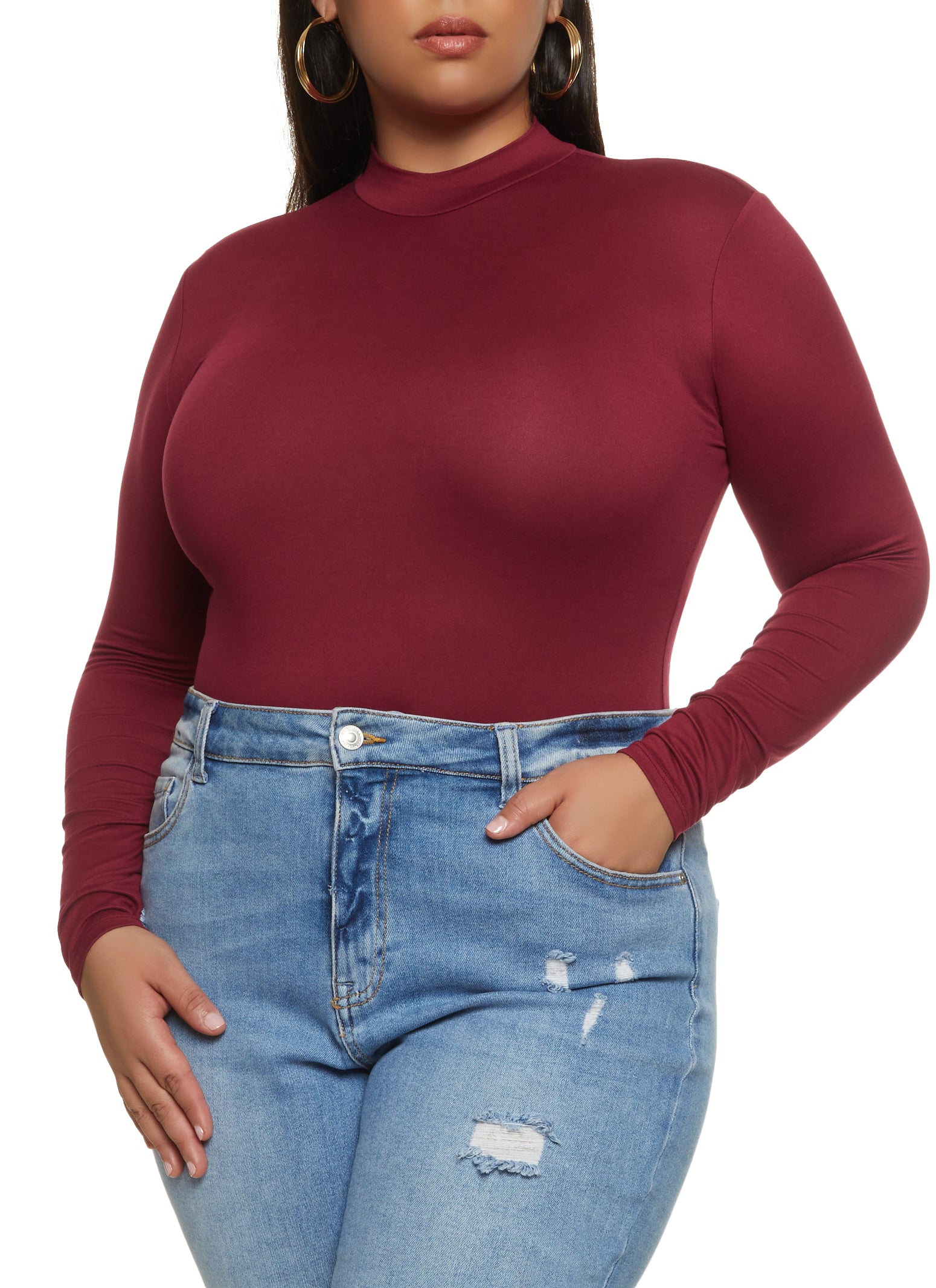 Plus Size Basic Long Sleeve Bodysuit