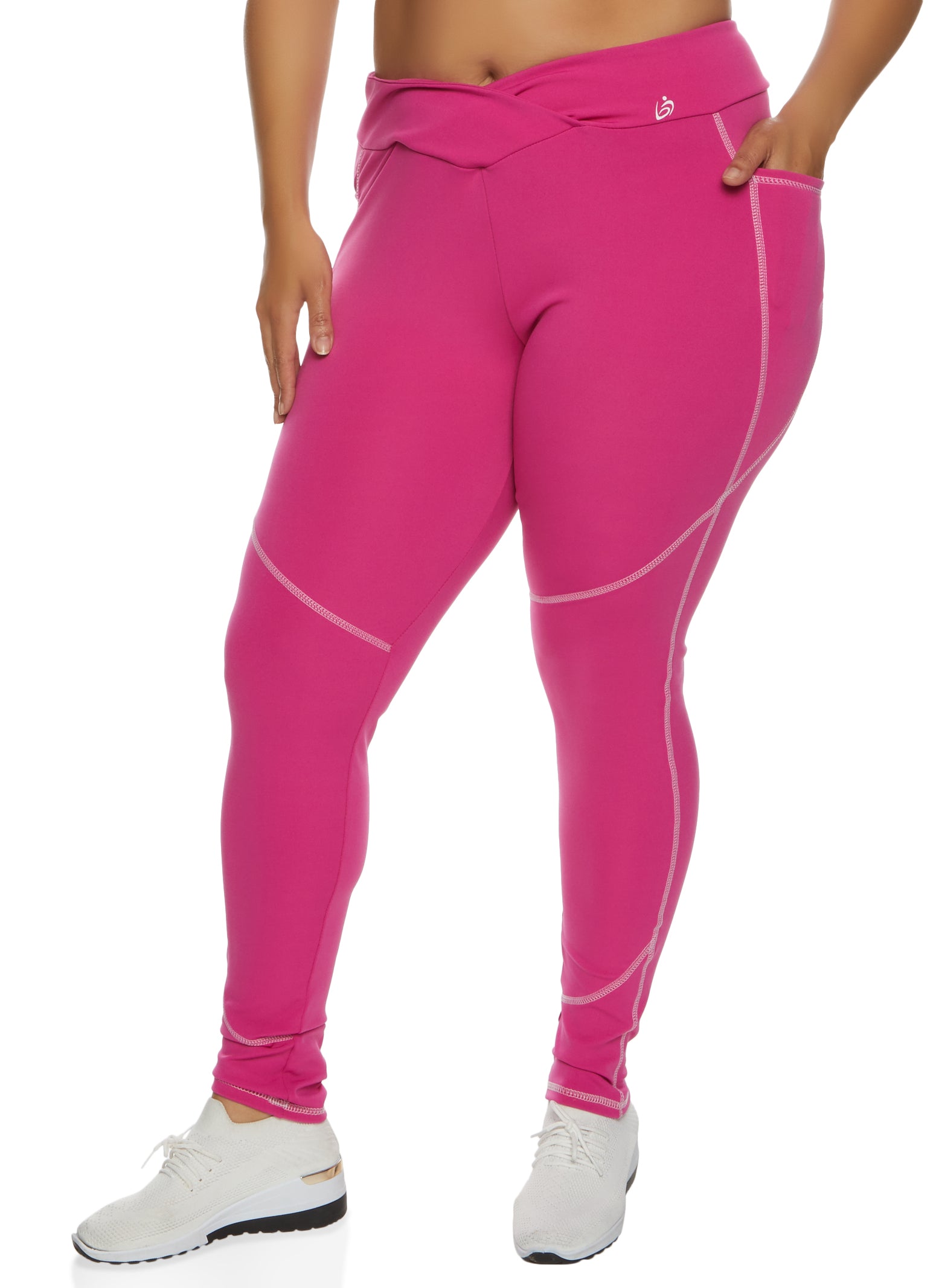 Plus Size V Cross Waist Contrast Stitch Leggings