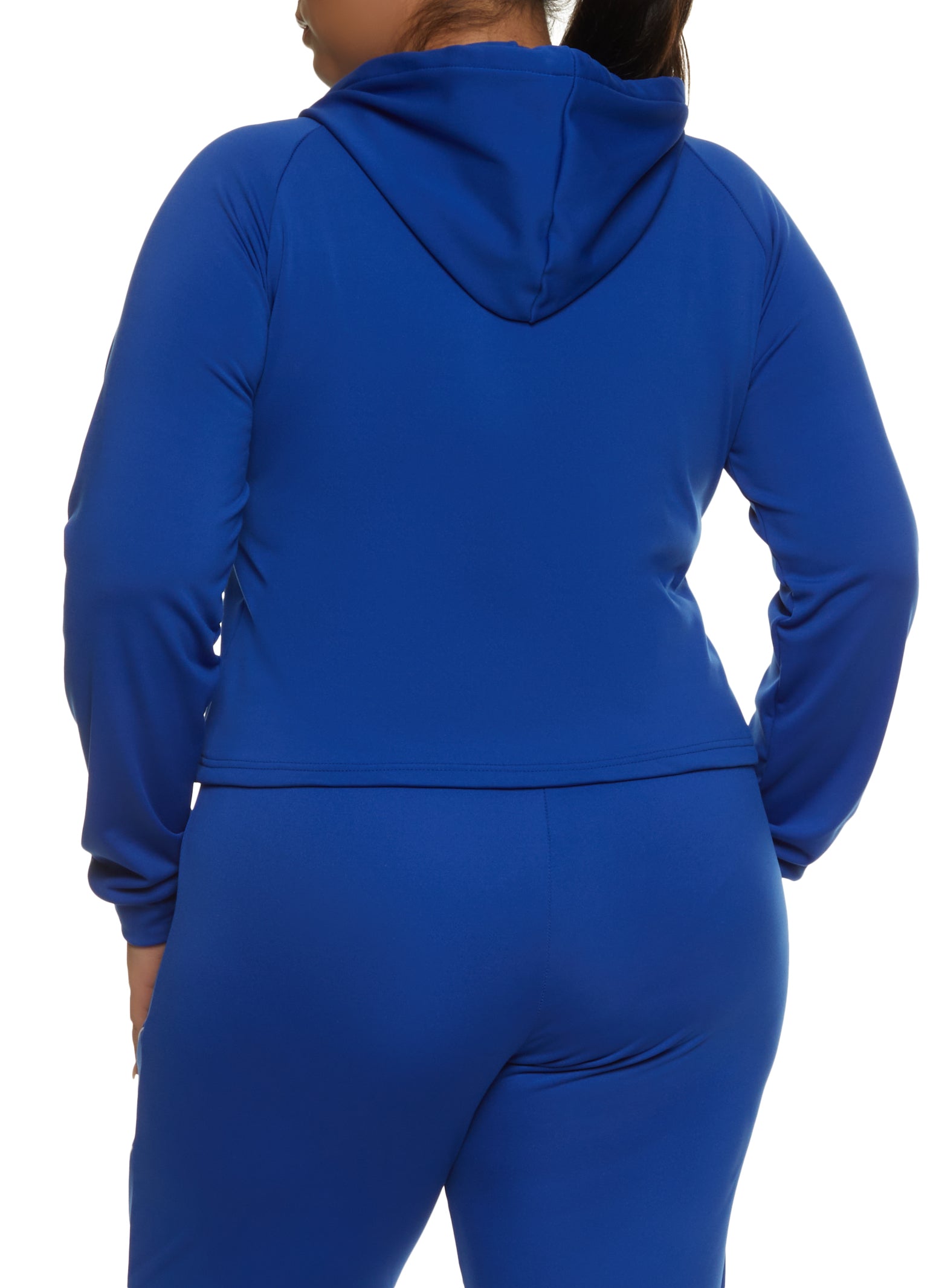 Plus Size Contrast Piping Zip Front Hooded Top