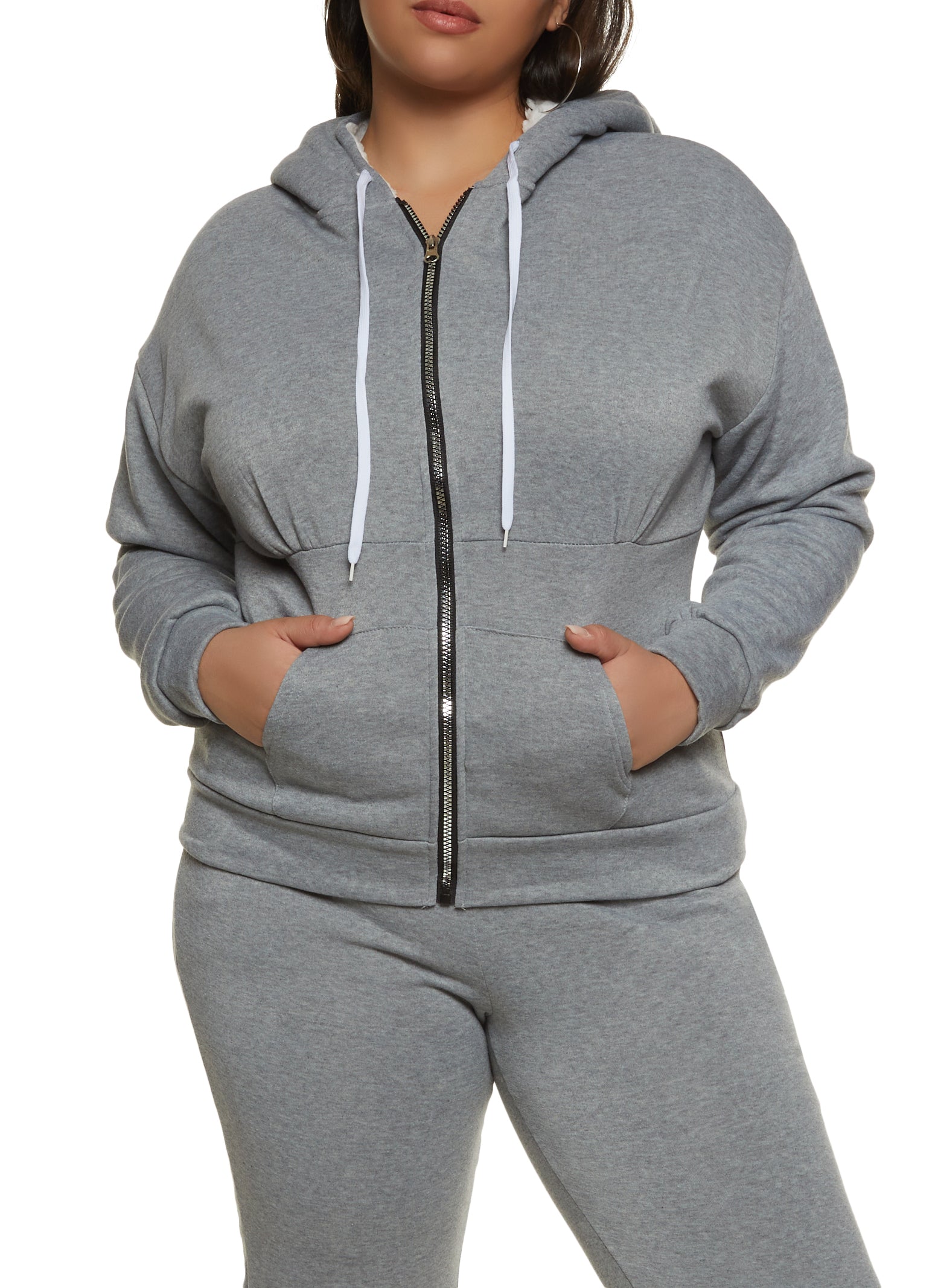 Plus Size Zip Front Sherpa Lined Hoodie