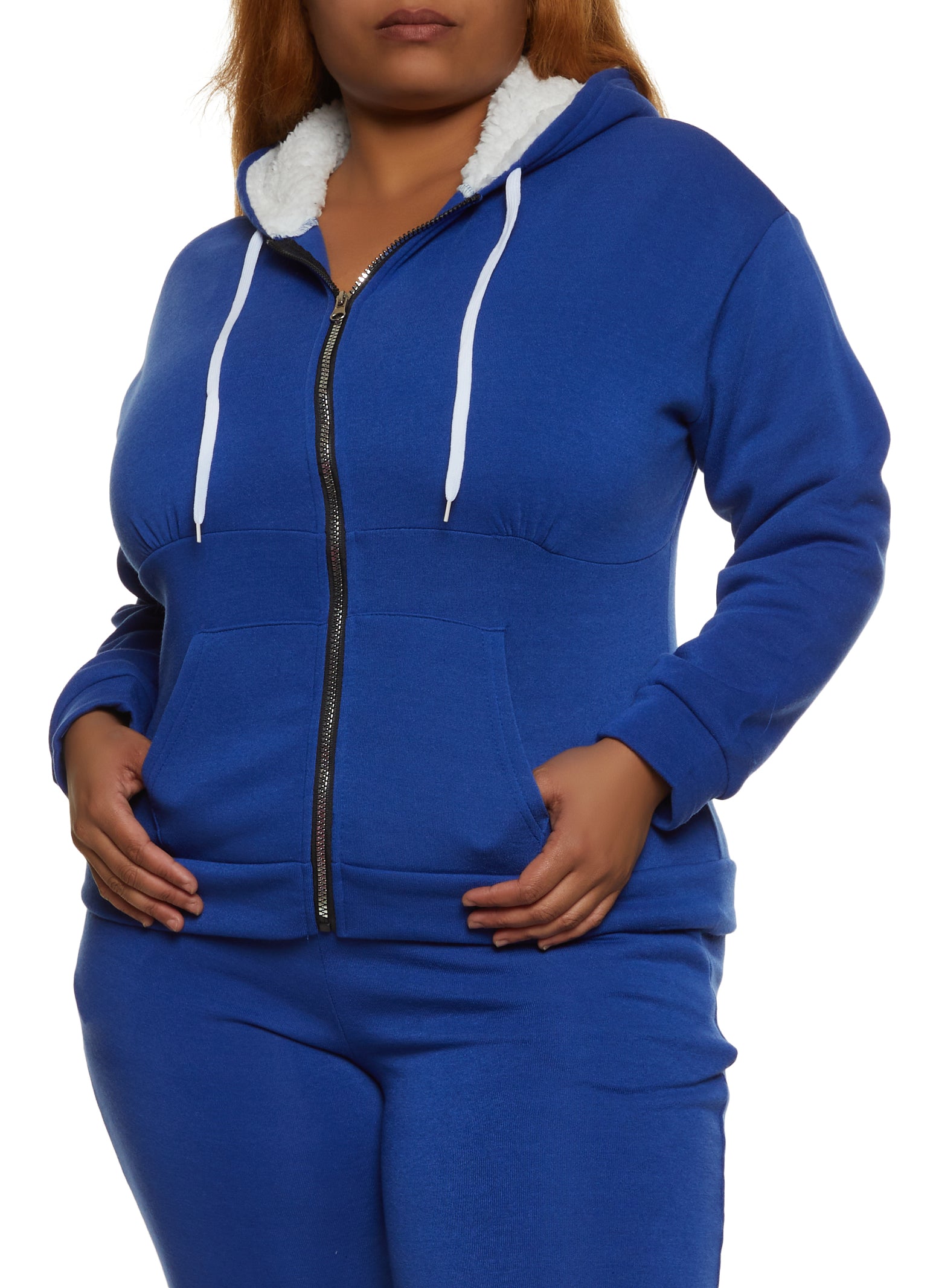 Plus Size Zip Front Sherpa Lined Hoodie