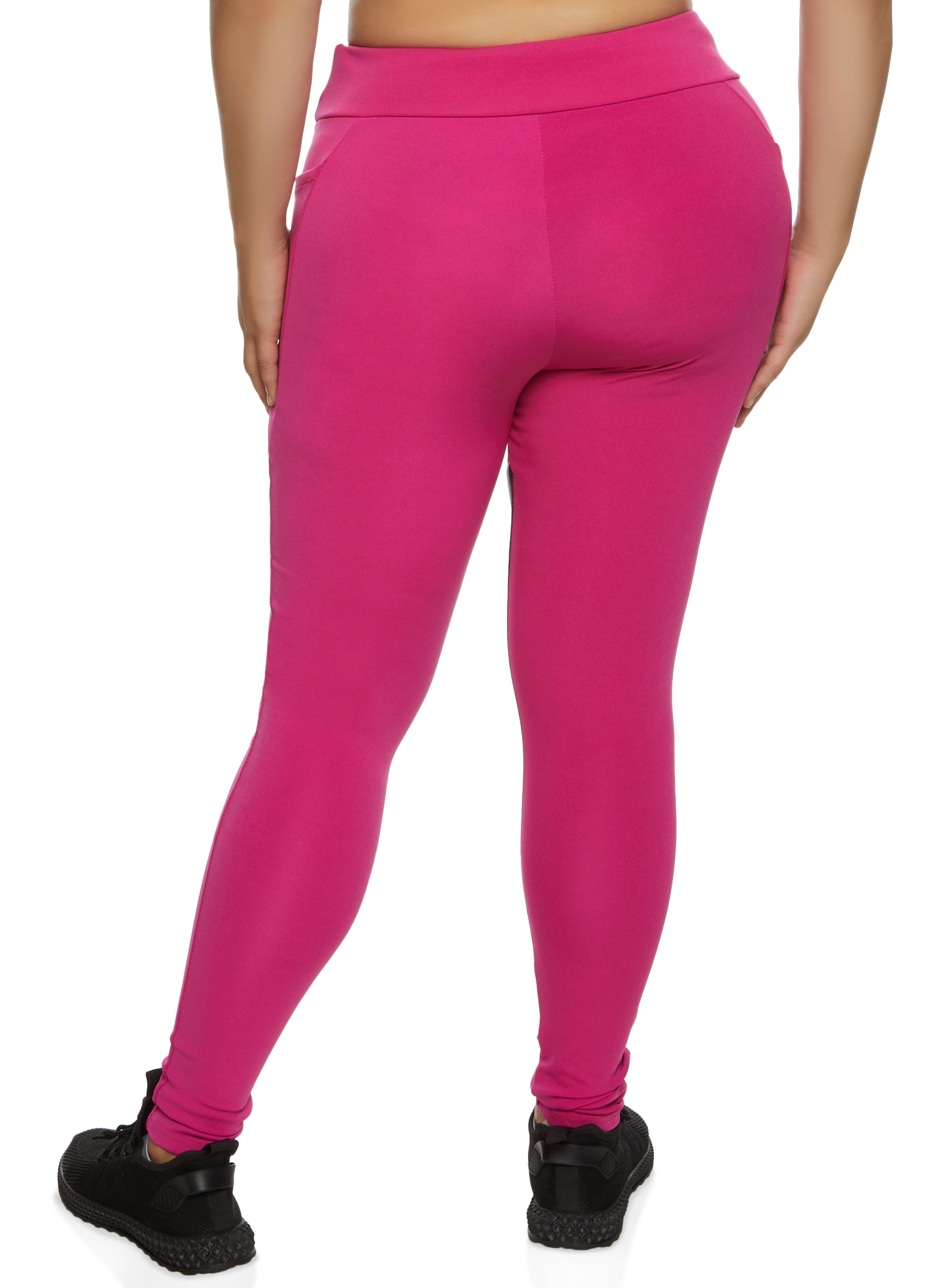 Plus Size Mesh Insert Leggings - Fuchsia