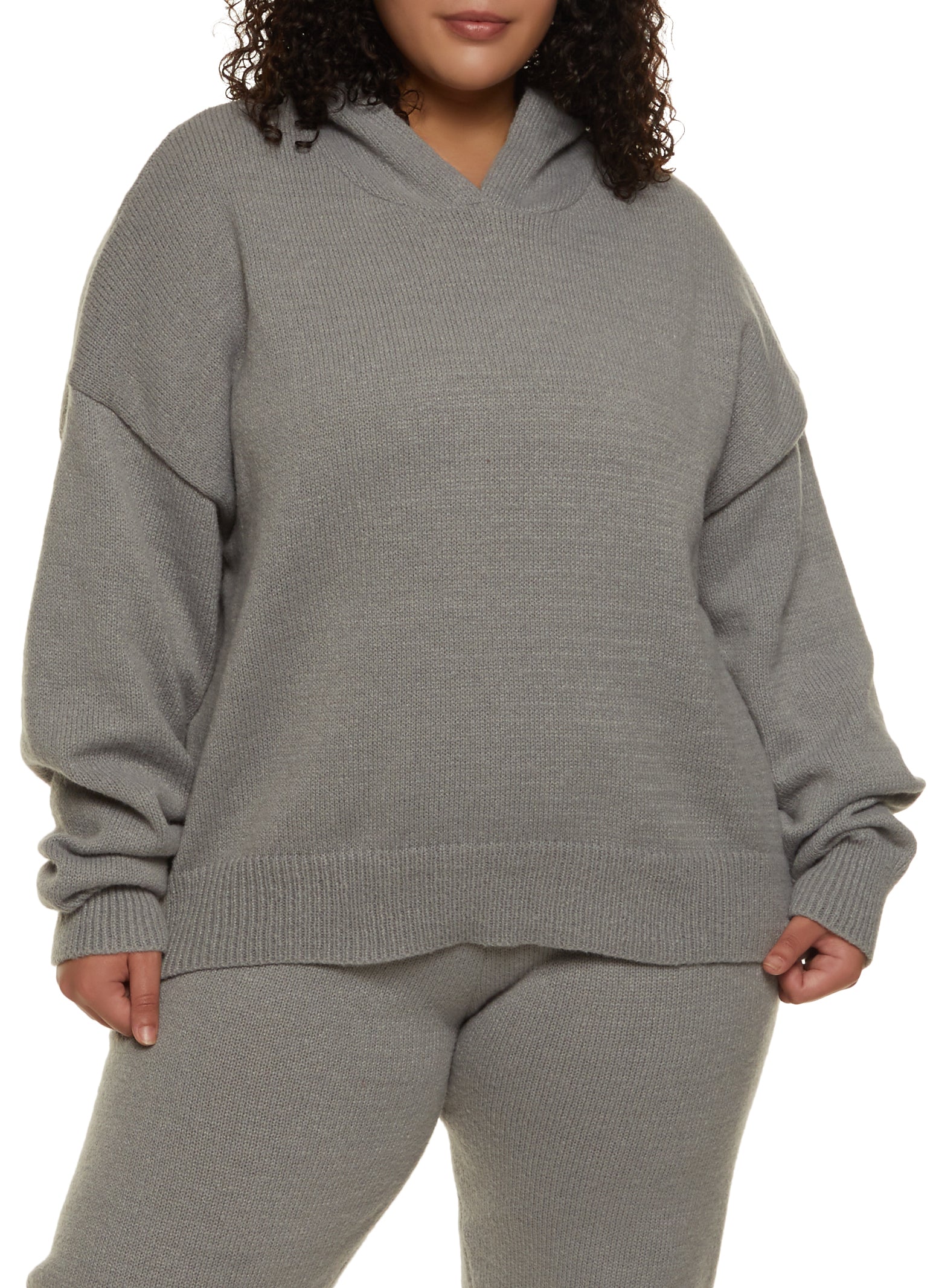 Plus Size Knit Pullover Hoodie