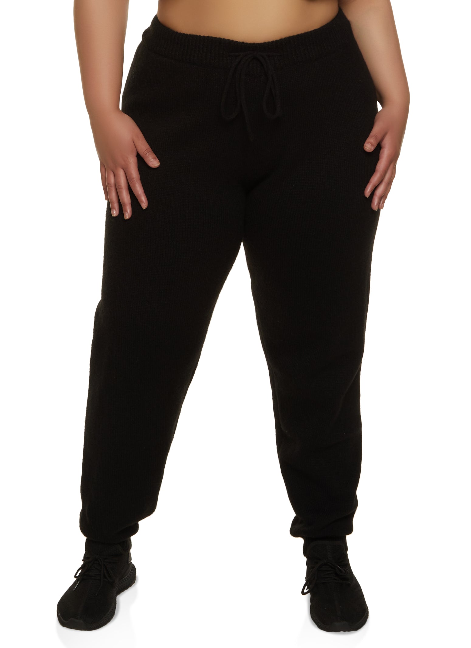 Plus Size Knit Drawstring Joggers - Black