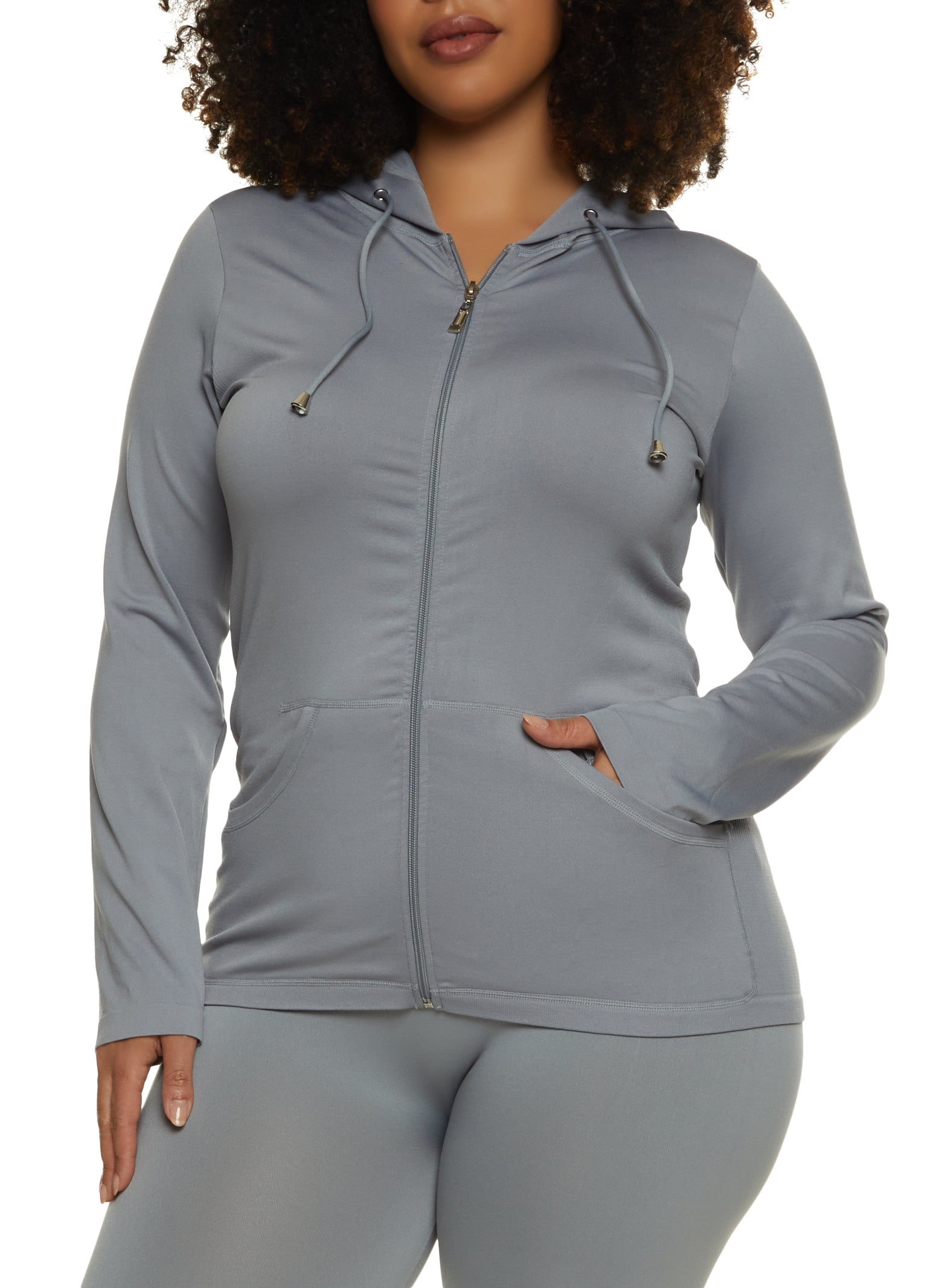 Plus Size Basic Activewear Hooded Track Jacket - Heather