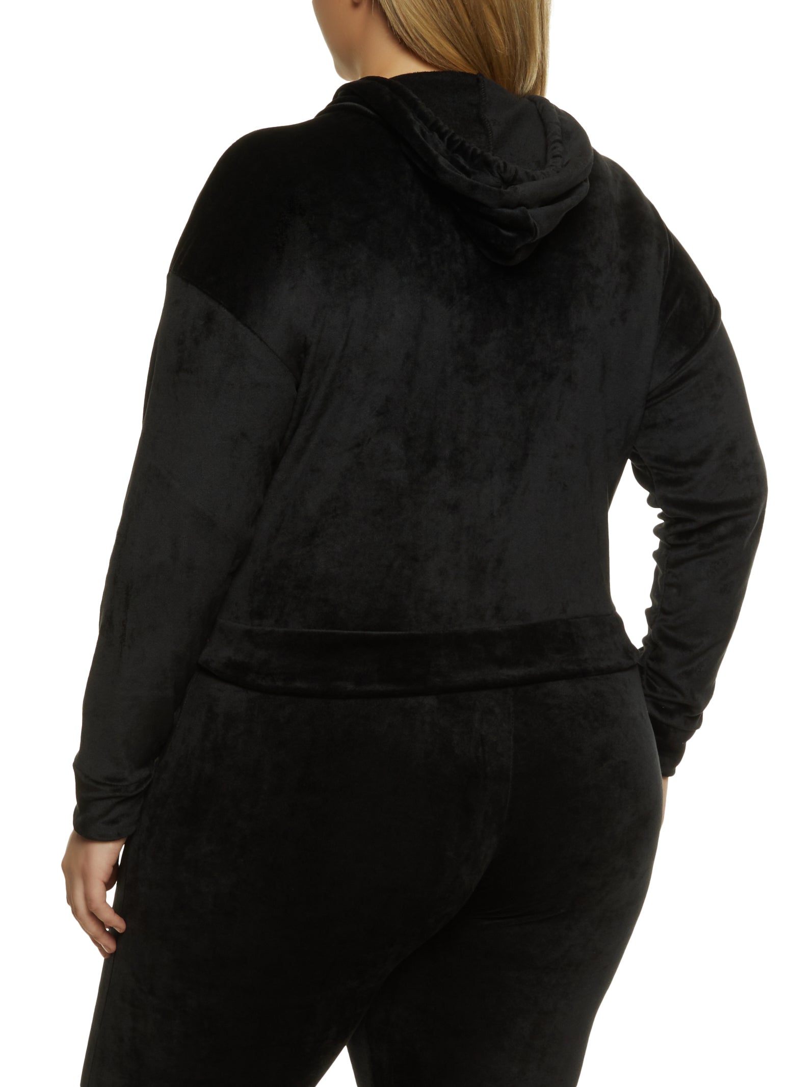 Plus Size Velour Zip Cropped Hoodie