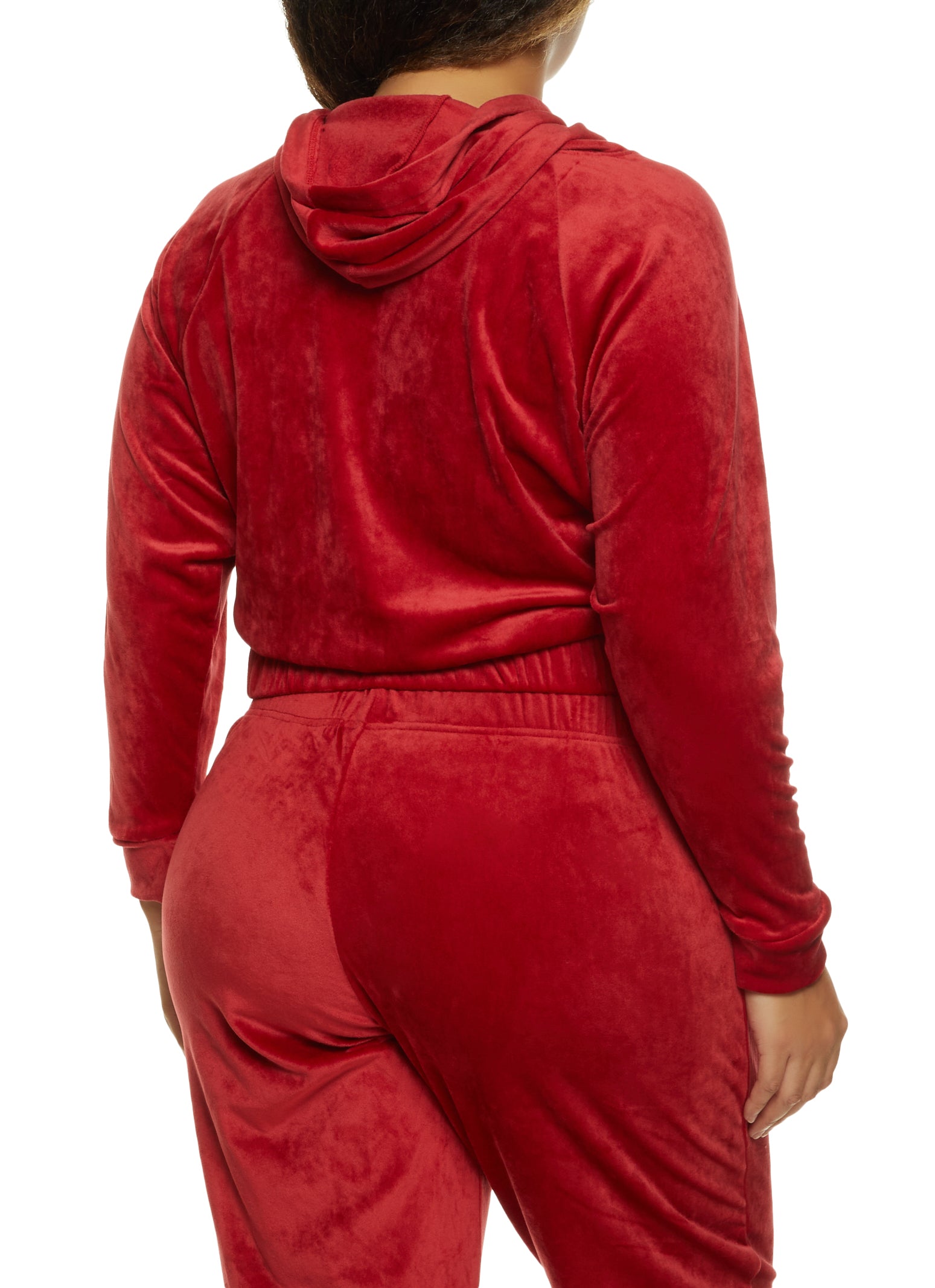Plus Size Velour Zip Front Cropped Hoodie