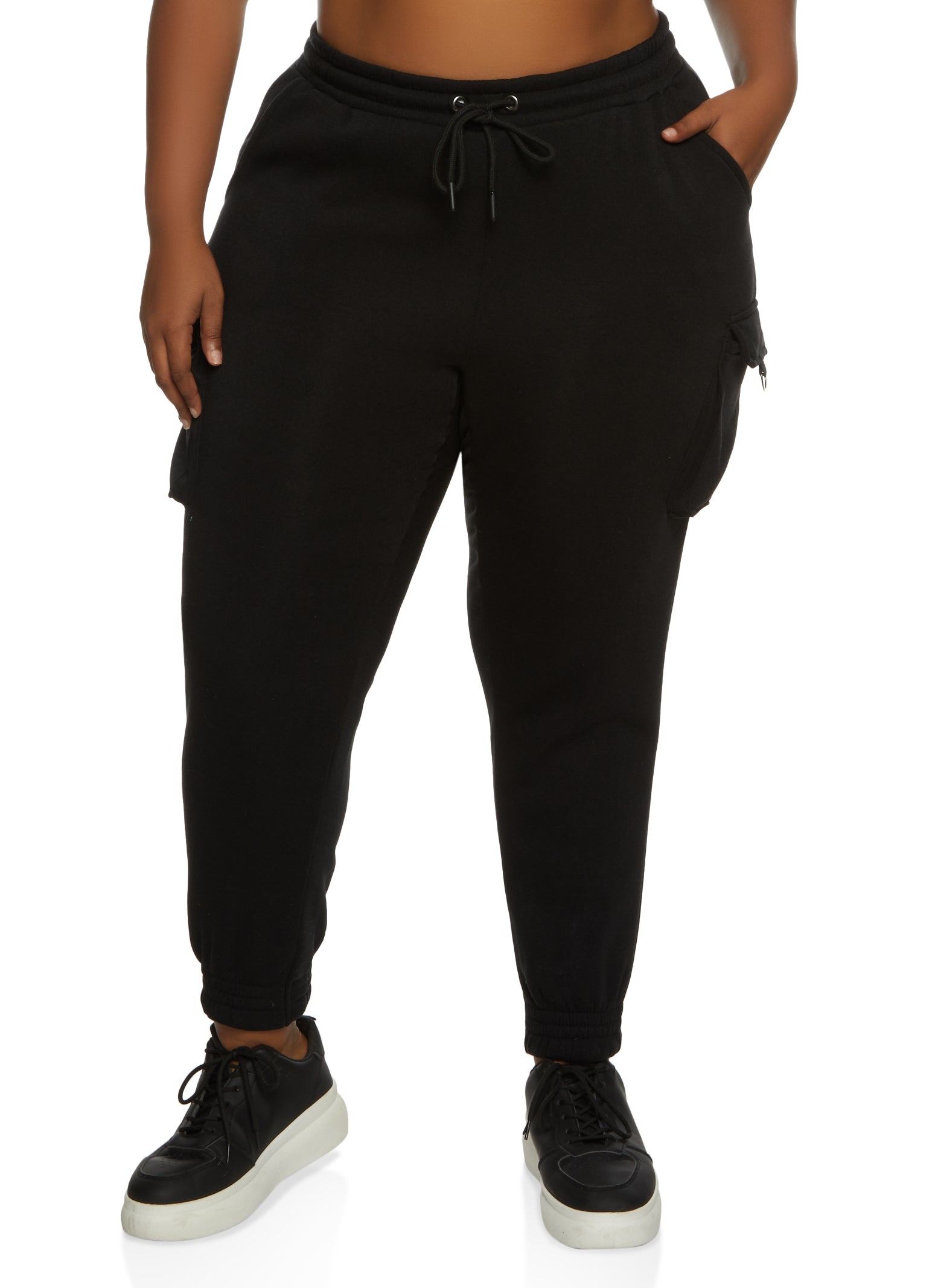 Plus Size Drawstring Cargo Pocket Sweatpants - Black