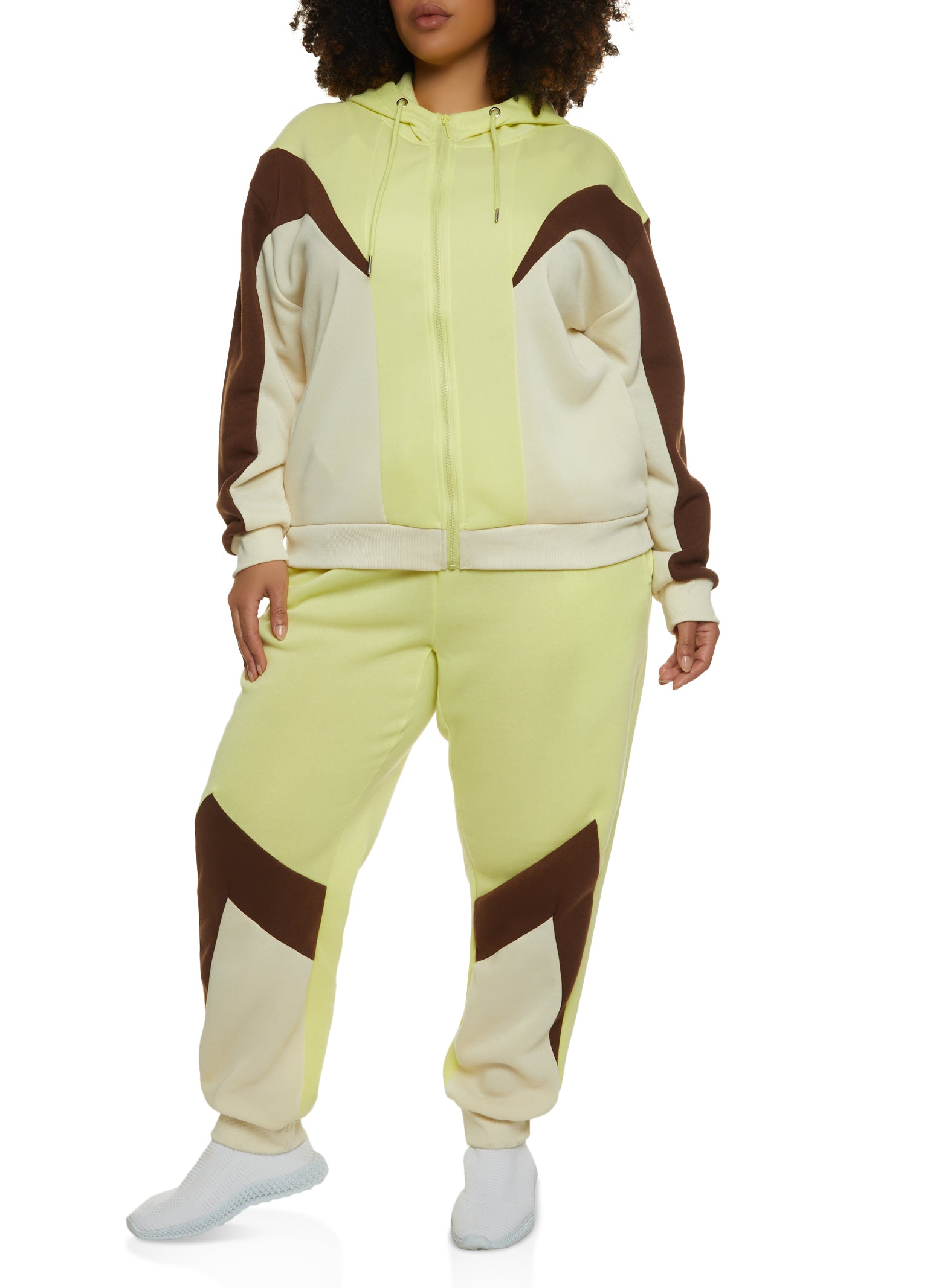 Plus Size Color Blocked Zip Front Hooded Sweatshirt